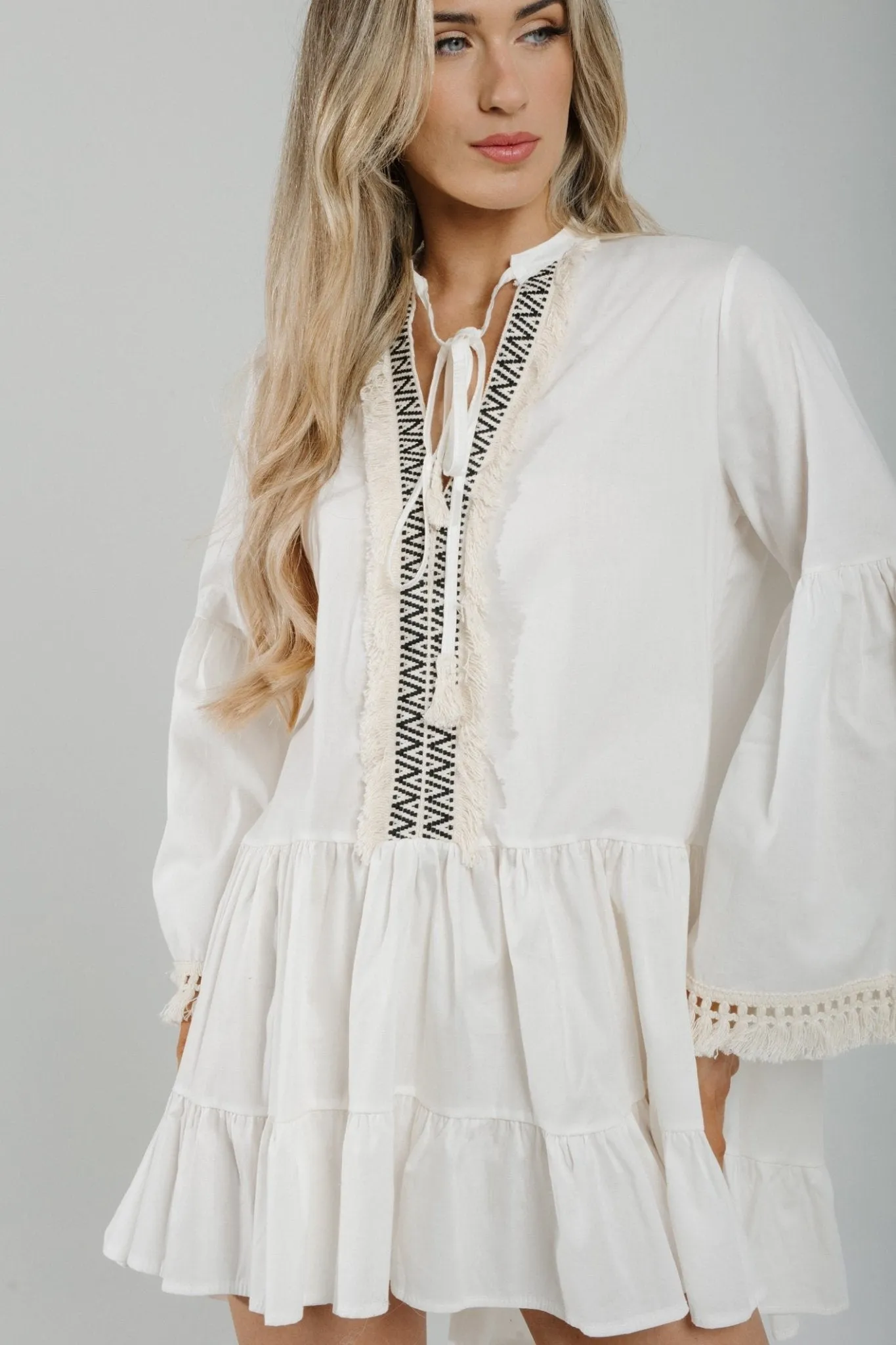 Belle Embroidered Peplum Dress In White