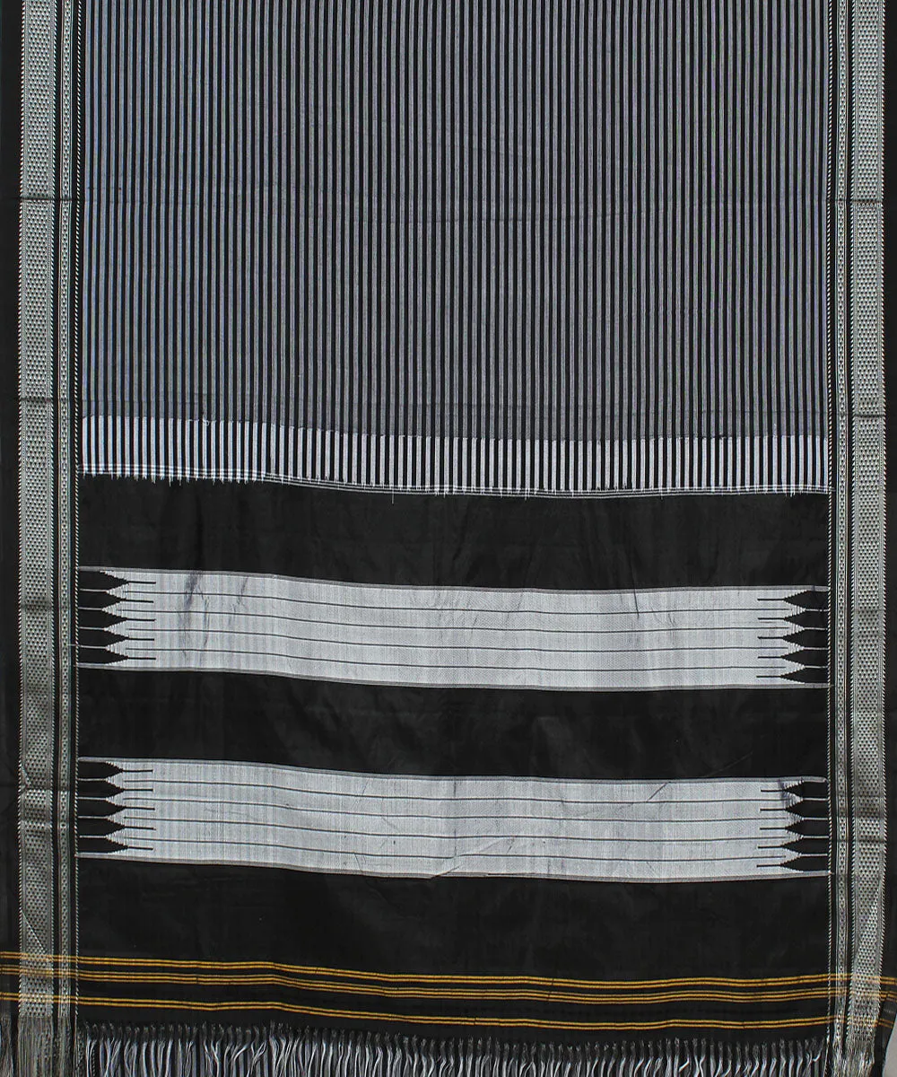 Black grey stripes black chikki paras border ilkal cotton silk saree