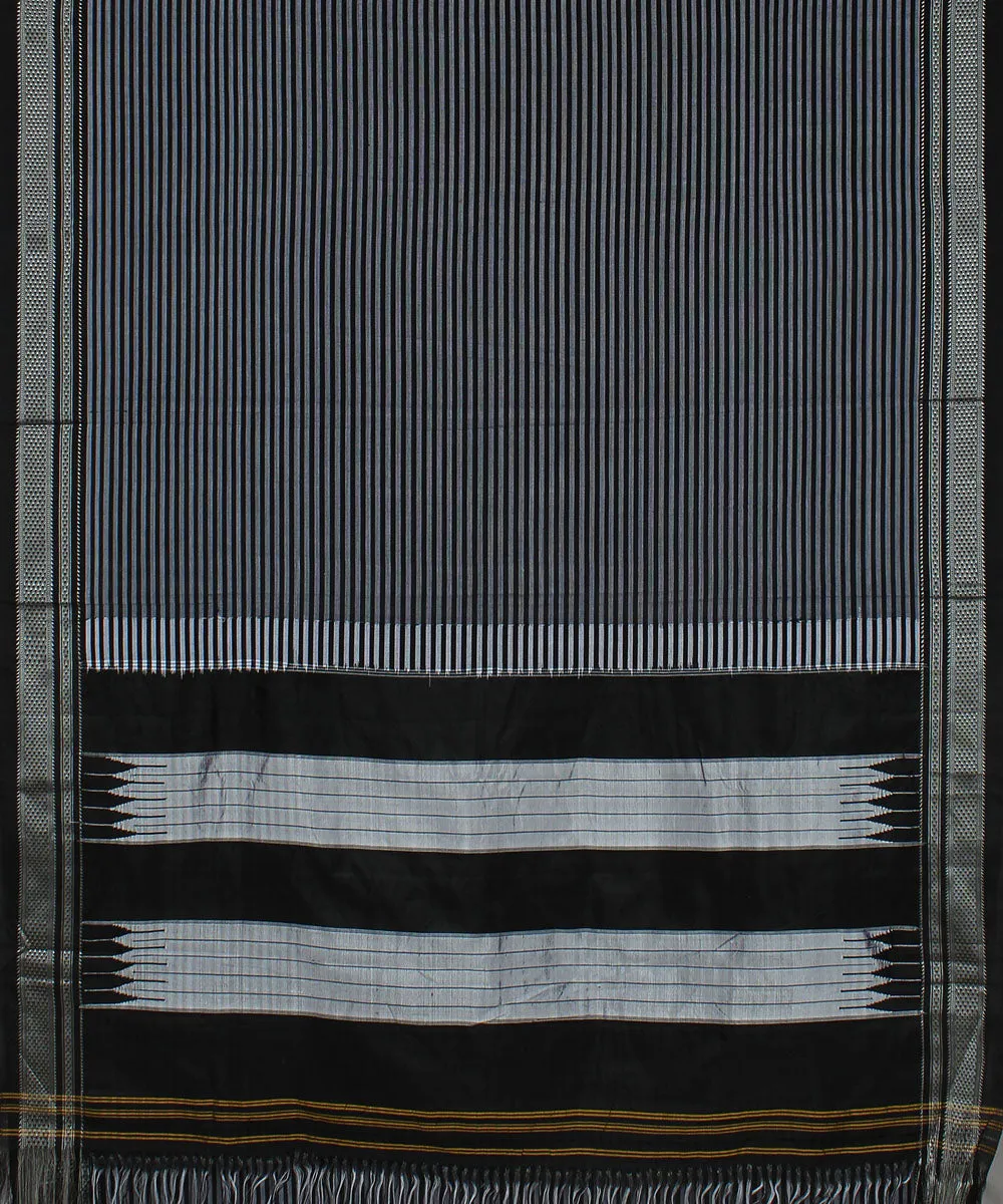 Black grey stripes black chikki paras border ilkal cotton silk saree