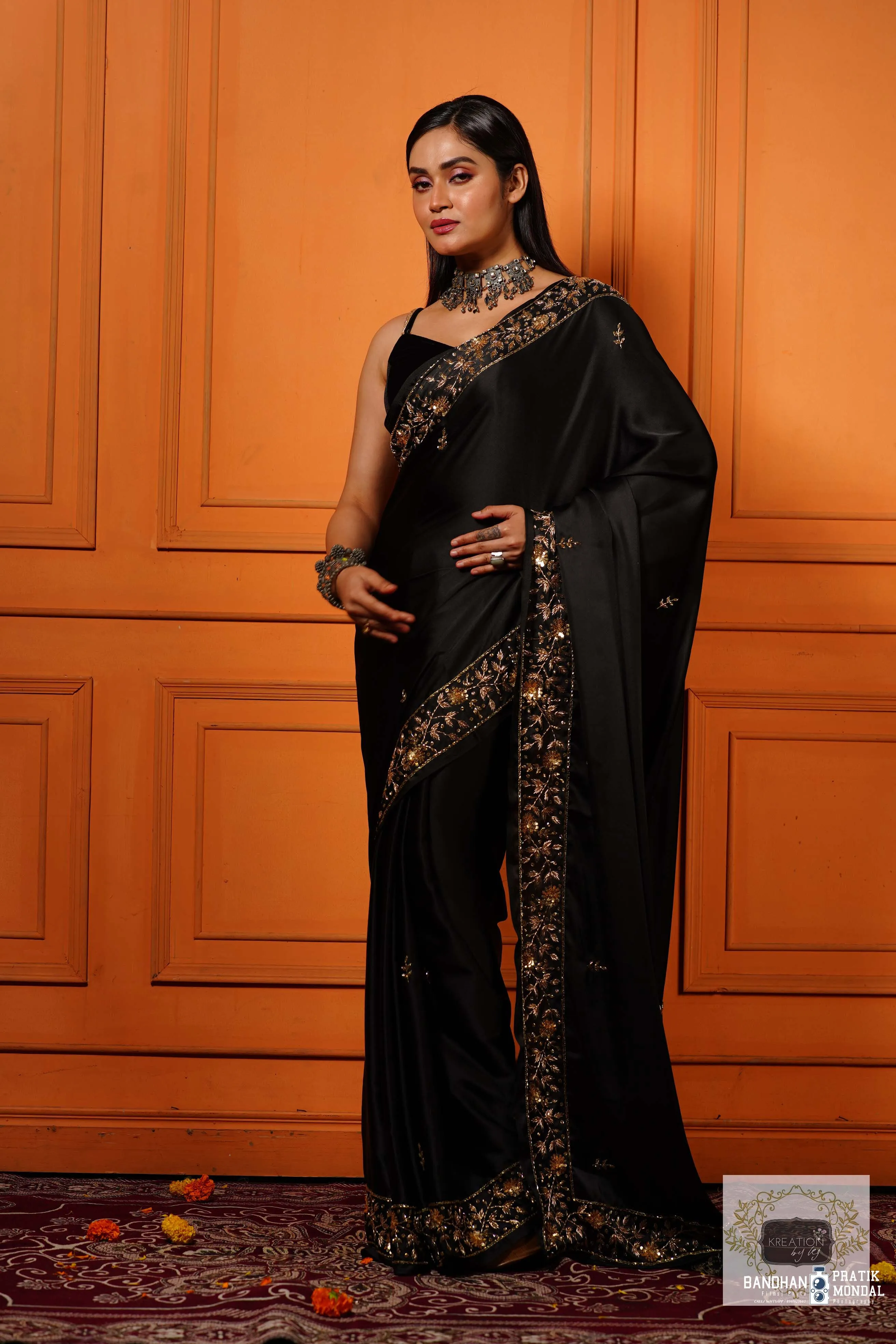 Black Satin Silk Anaya Saree