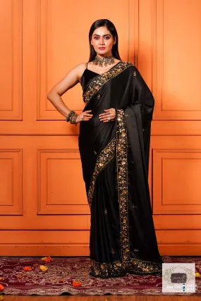 Black Satin Silk Anaya Saree