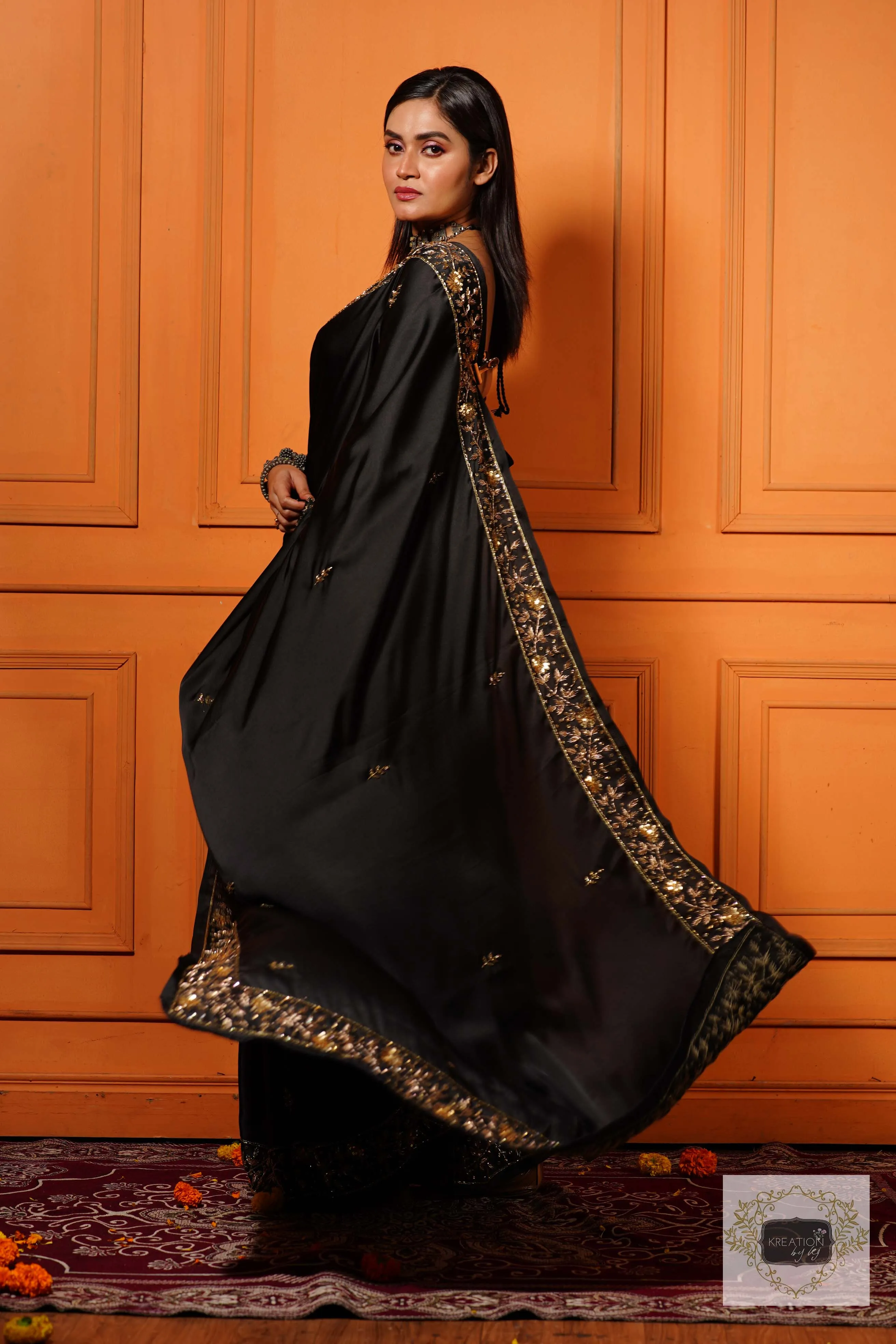 Black Satin Silk Anaya Saree