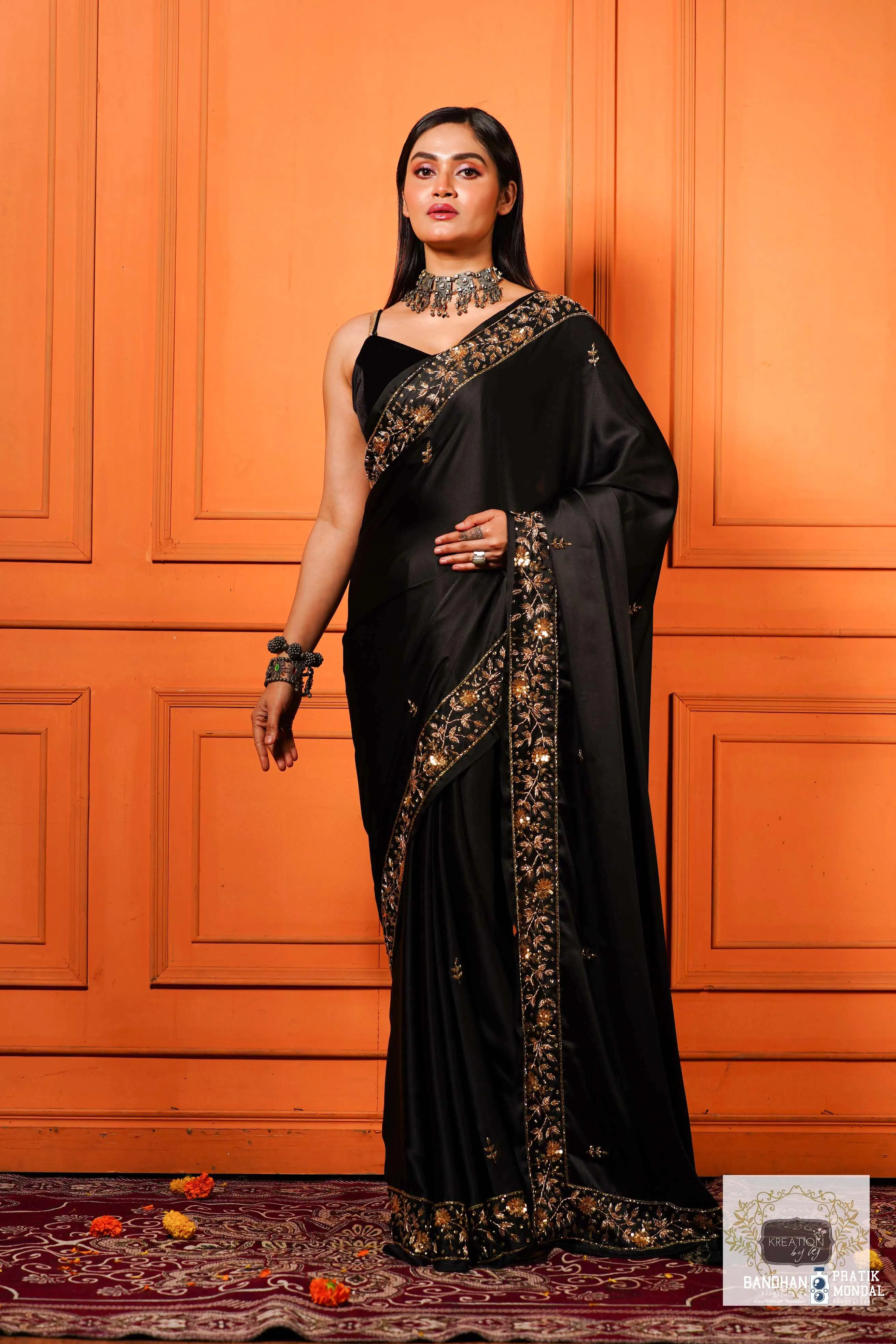 Black Satin Silk Anaya Saree