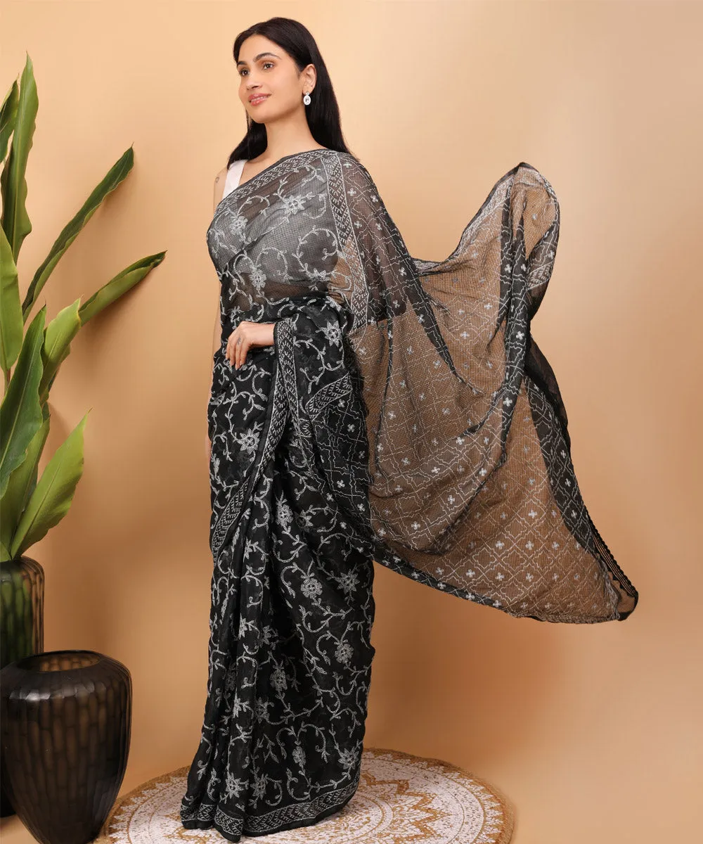 Black white handloom chikankari cotton saree