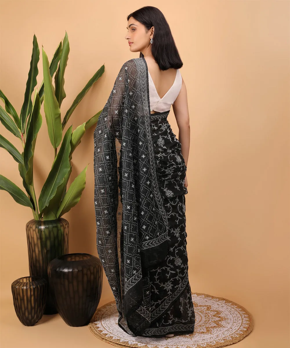 Black white handloom chikankari cotton saree