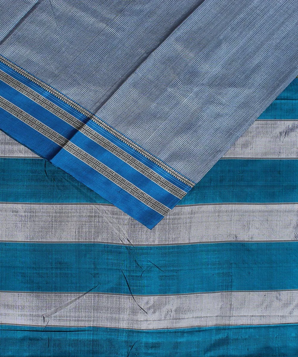 Blue check blue gayatri border handloom ilkal cotton art silk saree