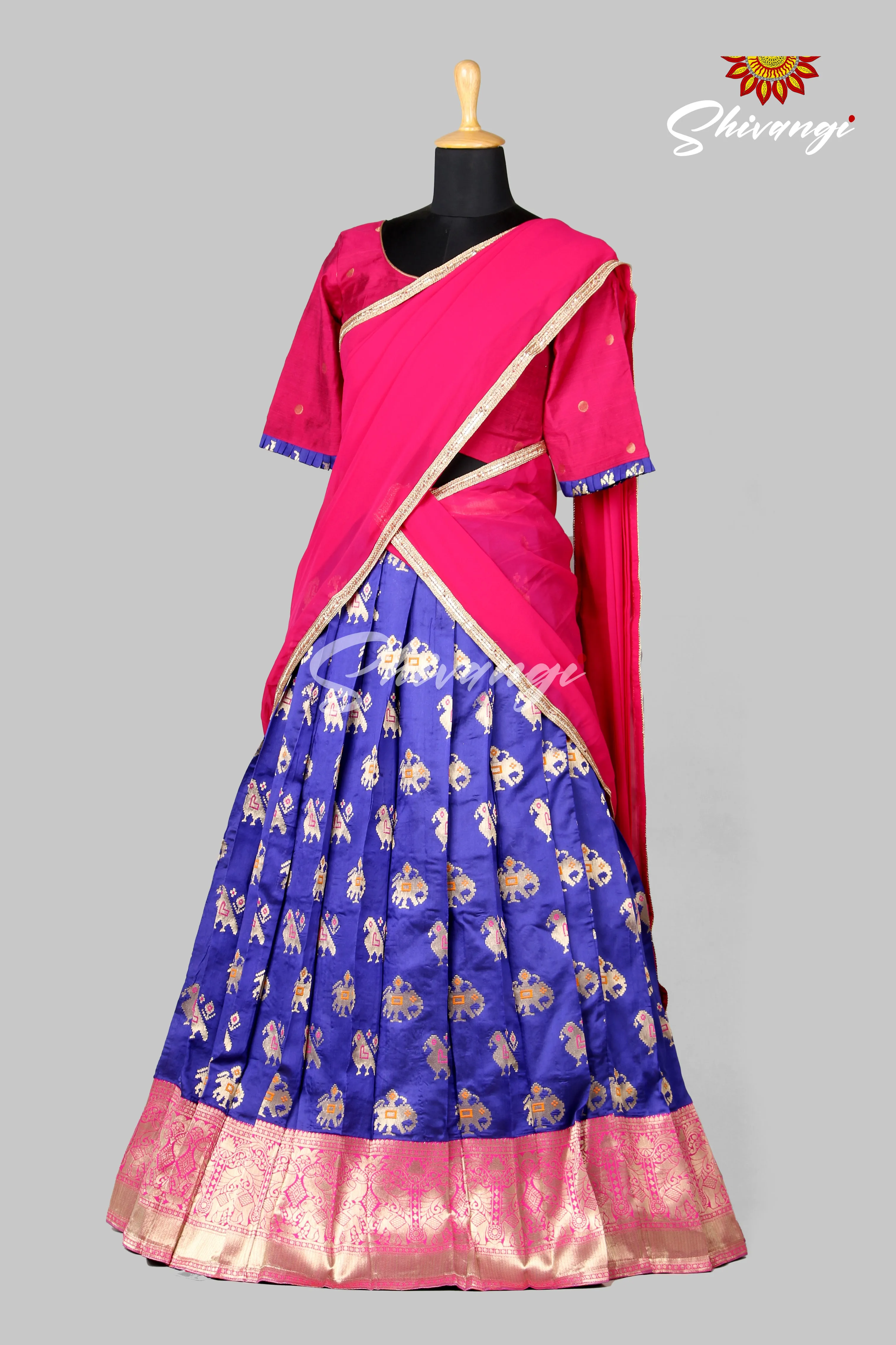 Blue Peacock Patola Half Saree | Langa Dhavani For Girls!!!