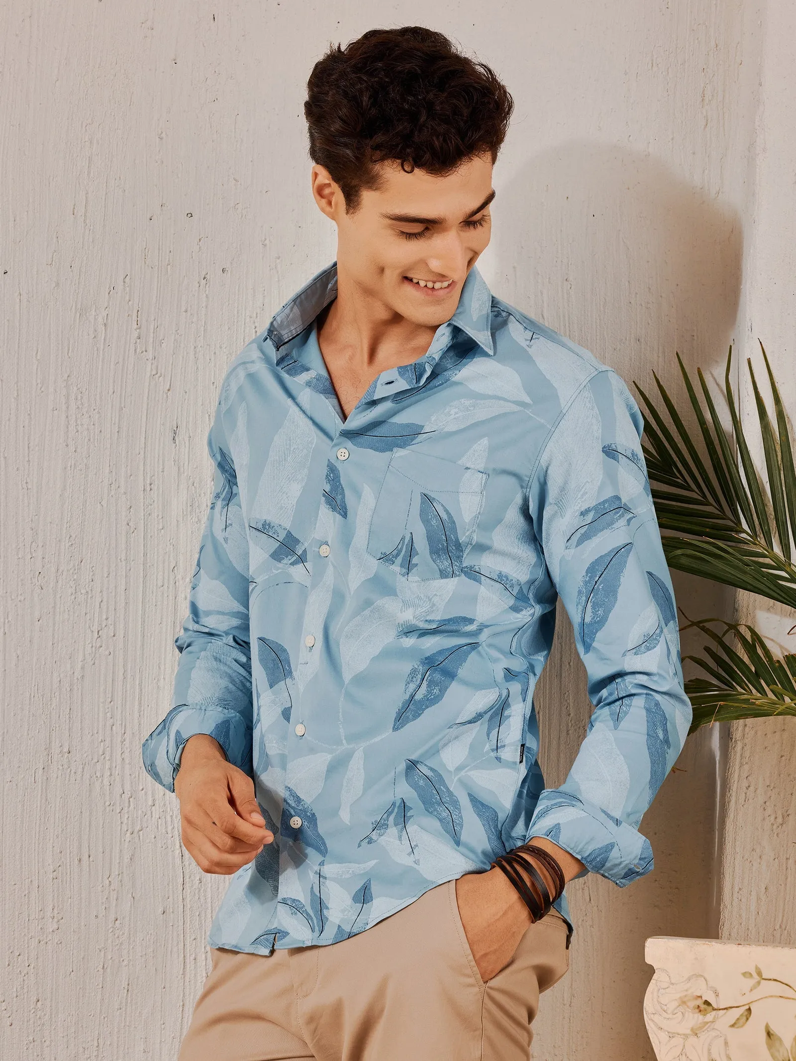 Blue Stretch Printed Shirt