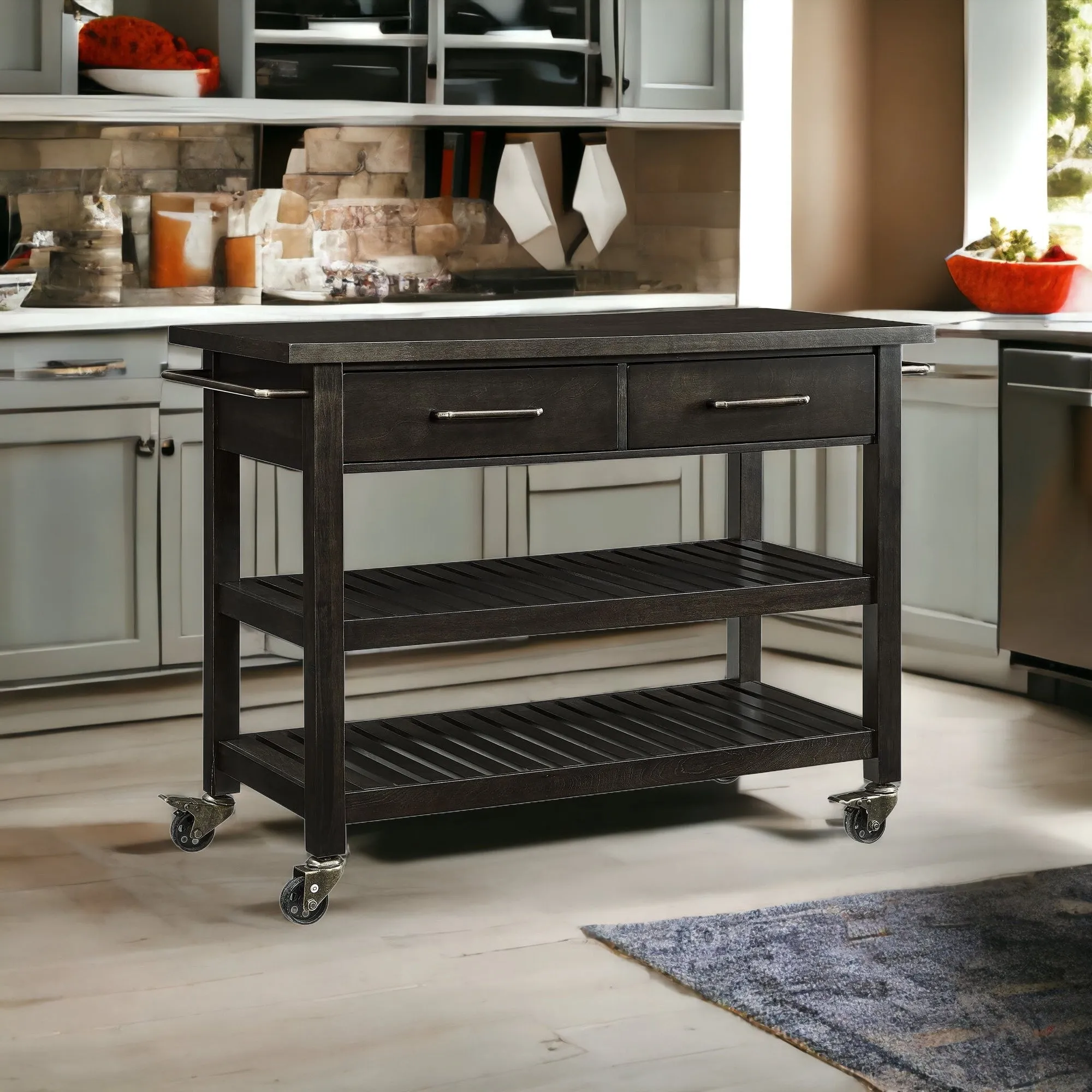 Brown 51 Rolling Kitchen Island With Storage