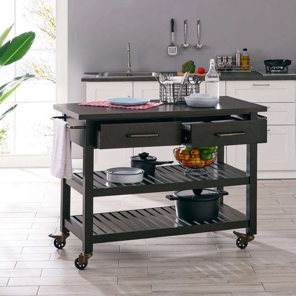 Brown 51 Rolling Kitchen Island With Storage