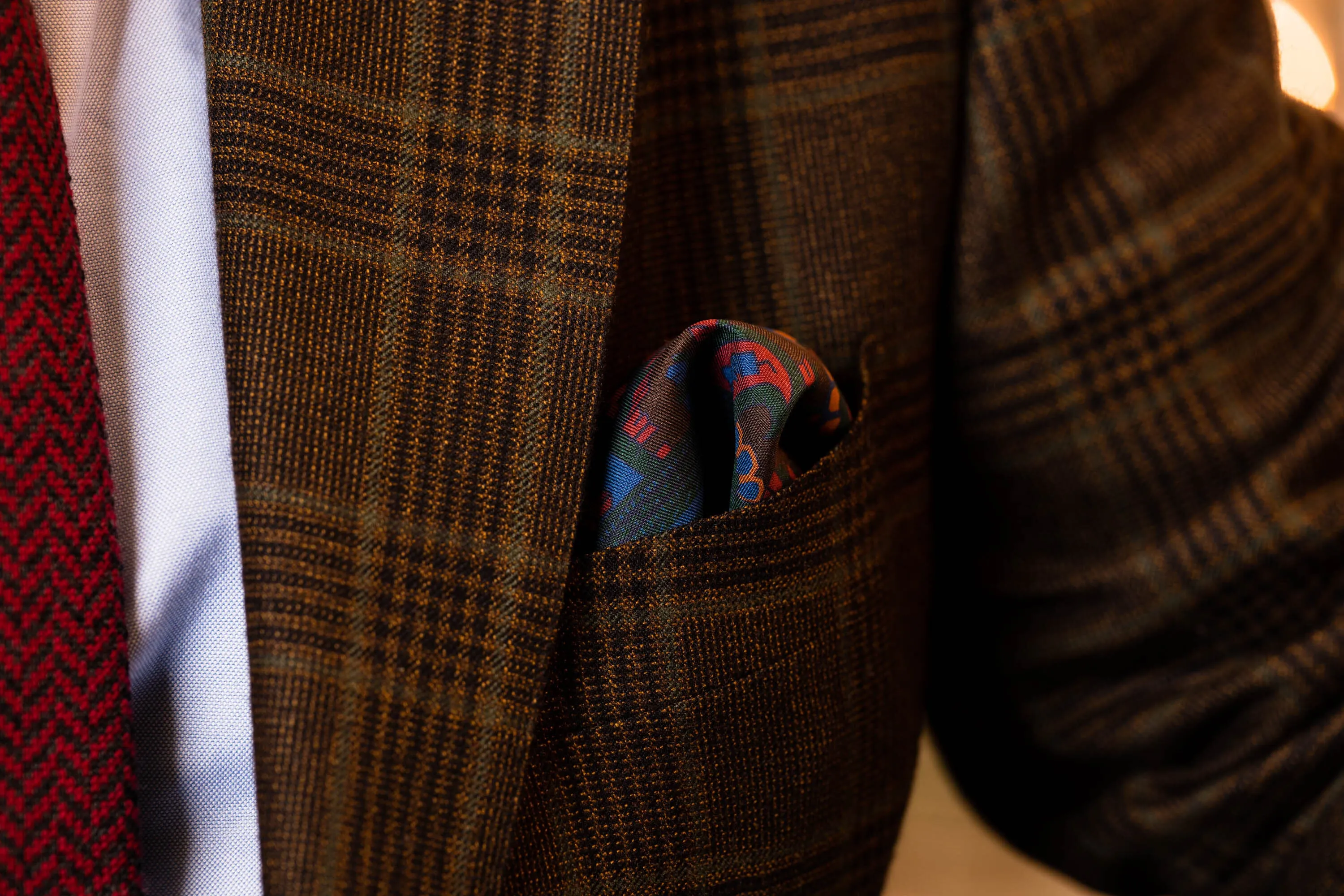 Brown & Turquoise Paisley Madder Silk Pocket Square