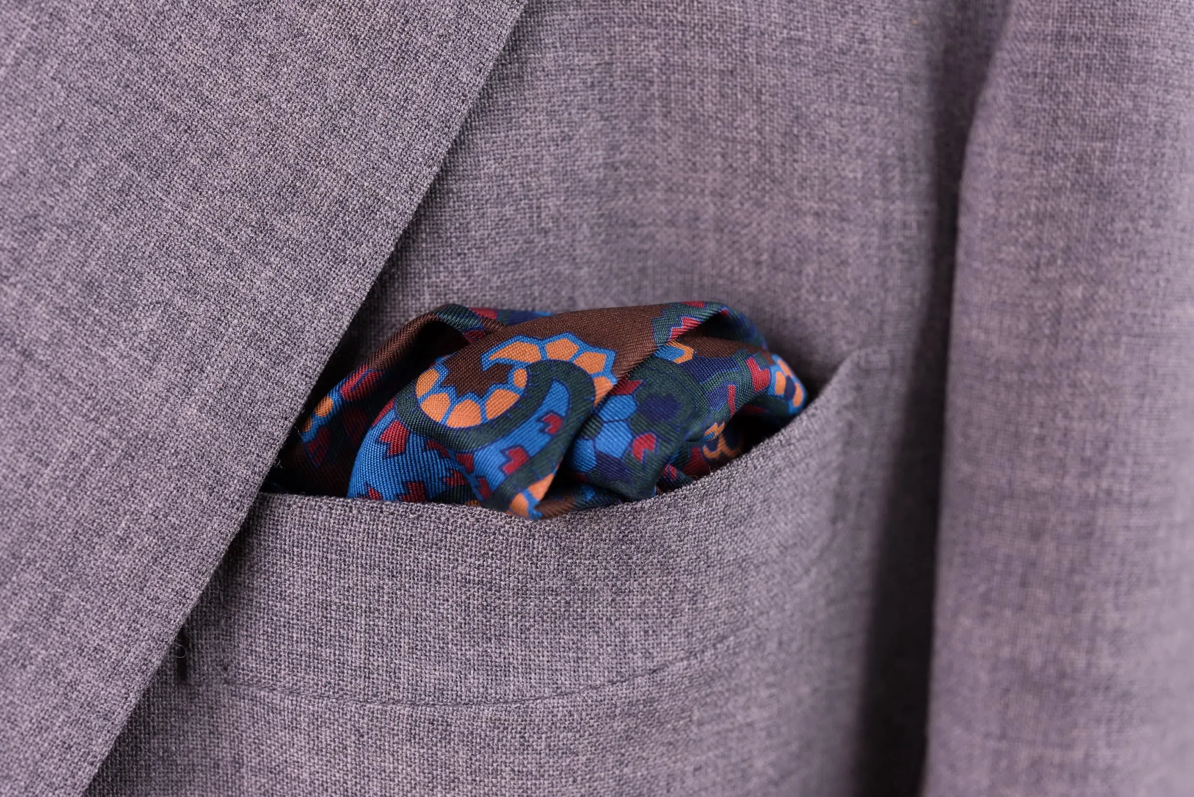 Brown & Turquoise Paisley Madder Silk Pocket Square