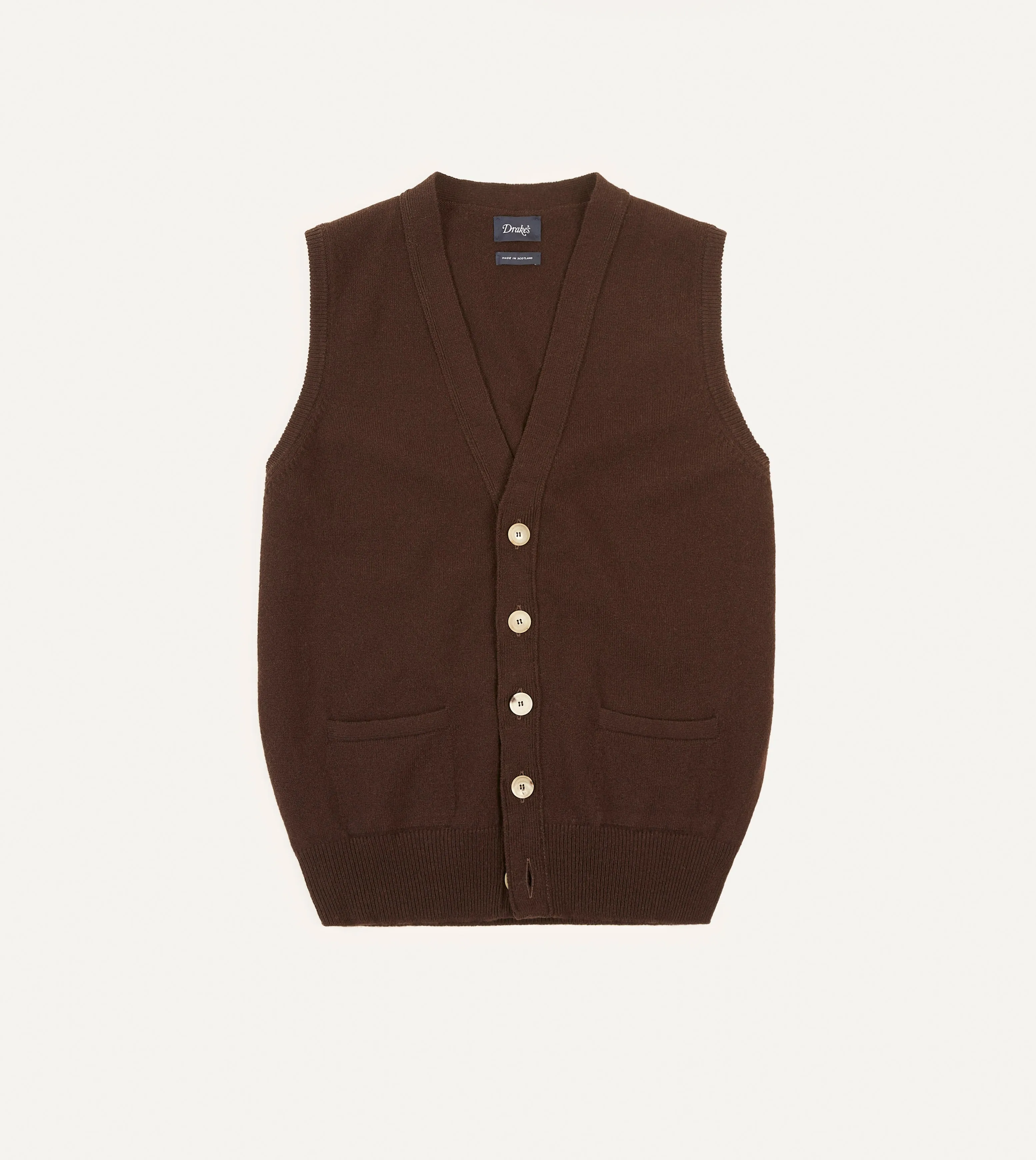 Brown Lambswool Sleeveless Cardigan