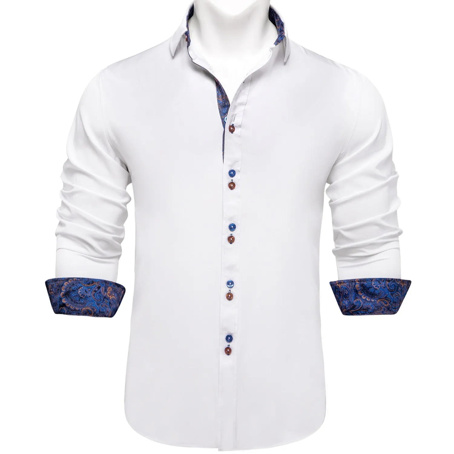 Casual White Shirt Men's Long Sleeve Button-down Collar Slim Fit Shirt Solid Cotton Men's Social Dress Shirt