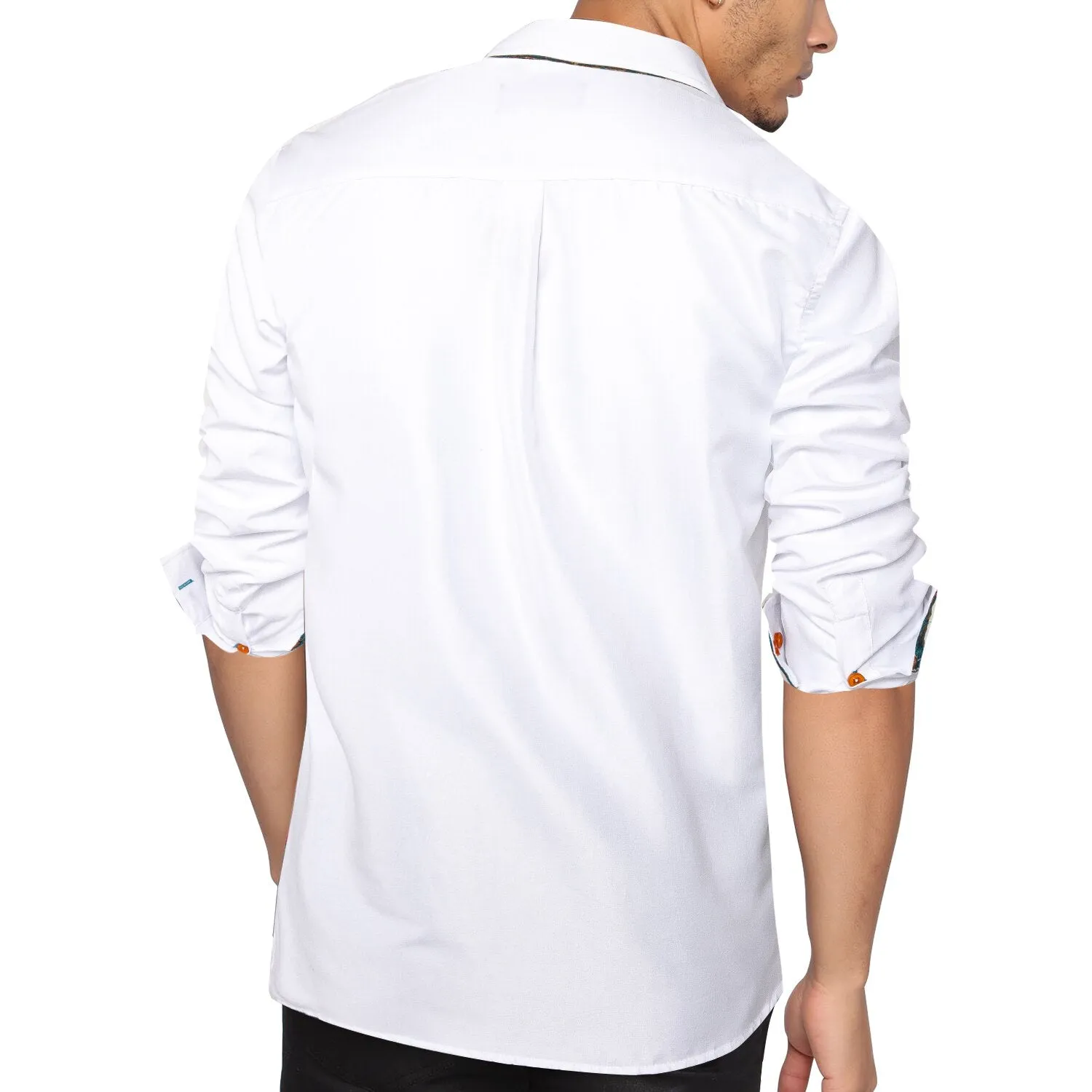 Casual White Shirt Men's Long Sleeve Button-down Collar Slim Fit Shirt Solid Cotton Men's Social Dress Shirt