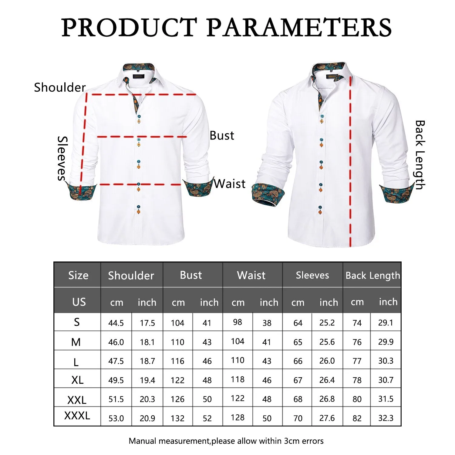 Casual White Shirt Men's Long Sleeve Button-down Collar Slim Fit Shirt Solid Cotton Men's Social Dress Shirt