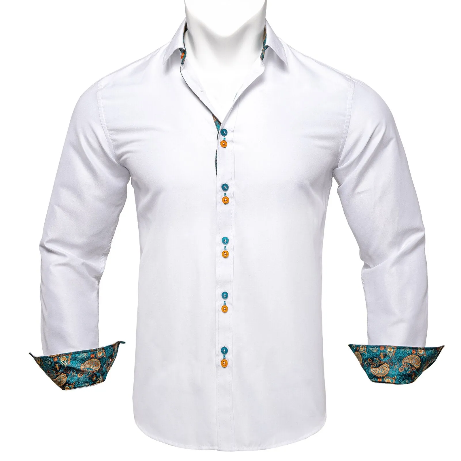 Casual White Shirt Men's Long Sleeve Button-down Collar Slim Fit Shirt Solid Cotton Men's Social Dress Shirt