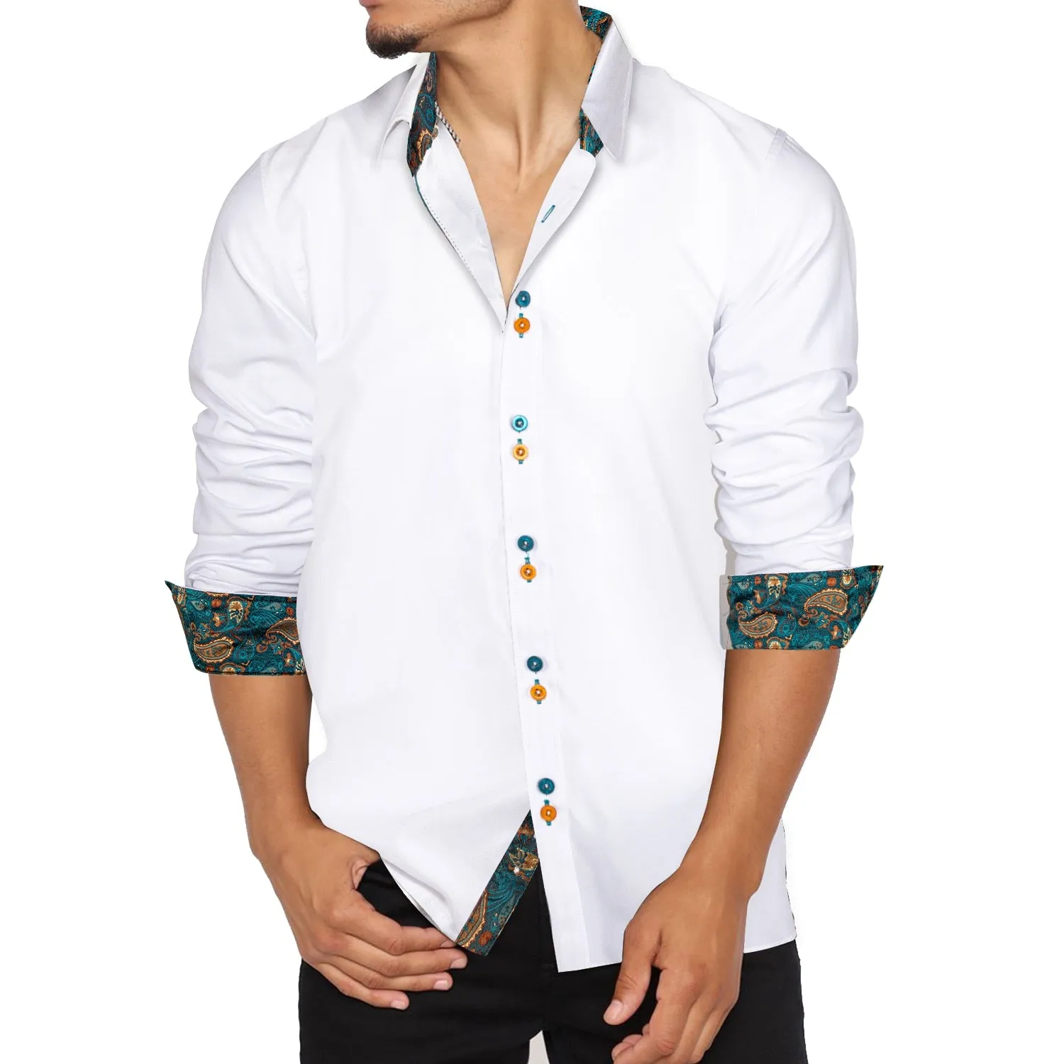 Casual White Shirt Men's Long Sleeve Button-down Collar Slim Fit Shirt Solid Cotton Men's Social Dress Shirt