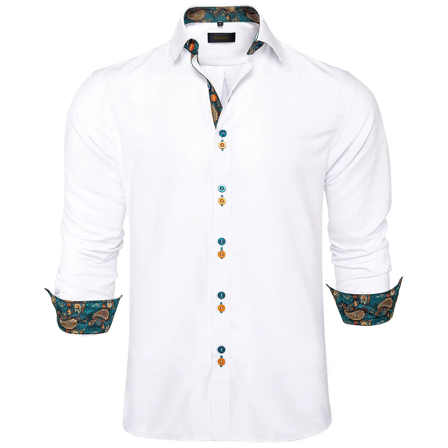 Casual White Shirt Men's Long Sleeve Button-down Collar Slim Fit Shirt Solid Cotton Men's Social Dress Shirt