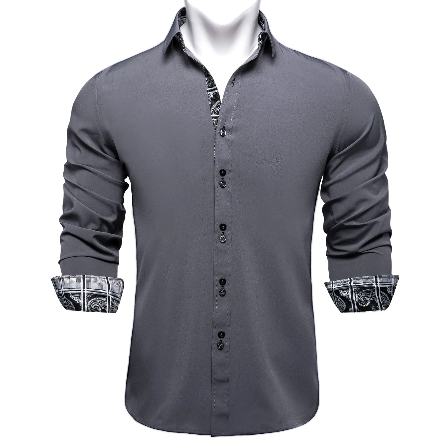 Casual White Shirt Men's Long Sleeve Button-down Collar Slim Fit Shirt Solid Cotton Men's Social Dress Shirt