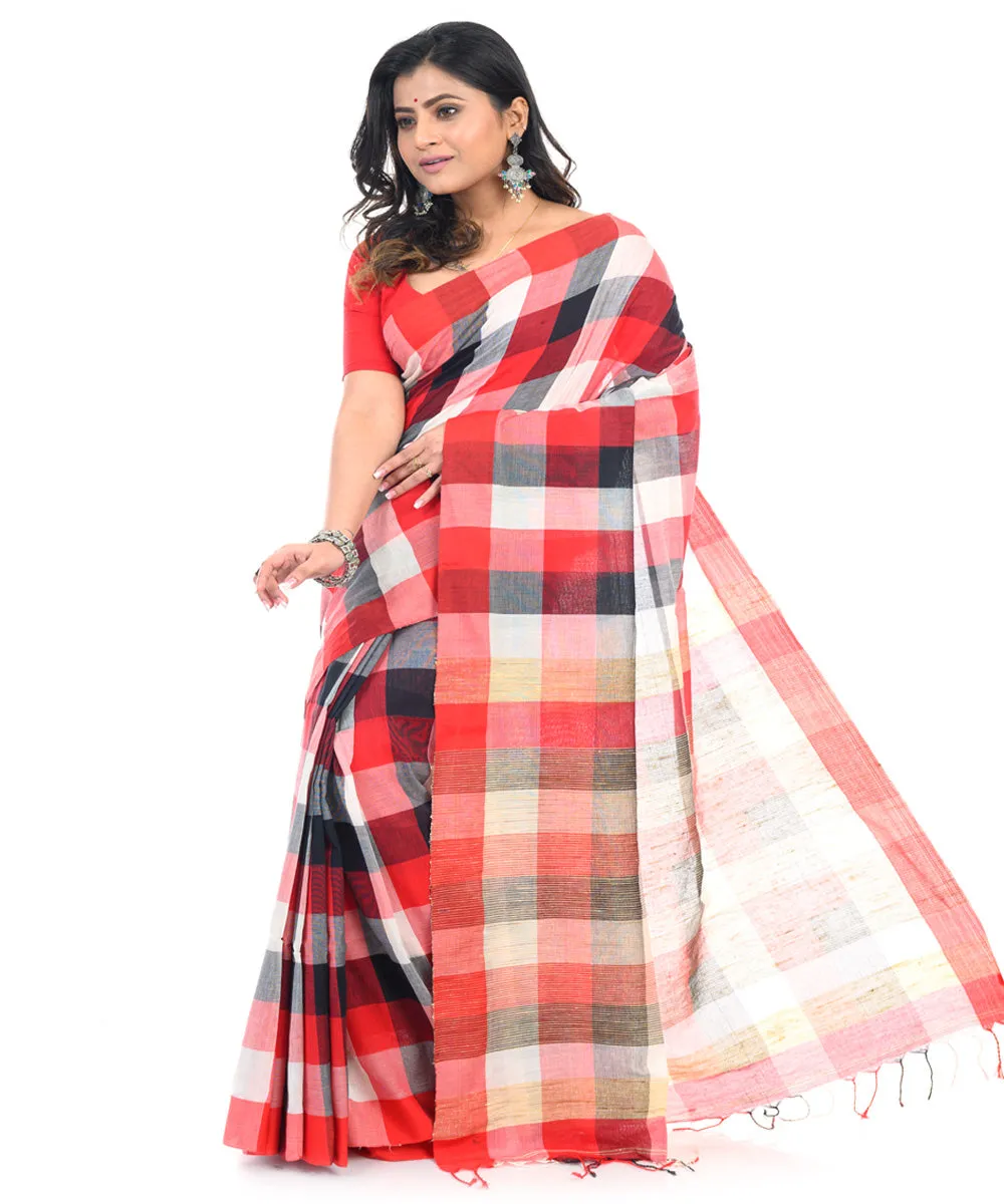 Checks handwoven cotton shantipuri saree