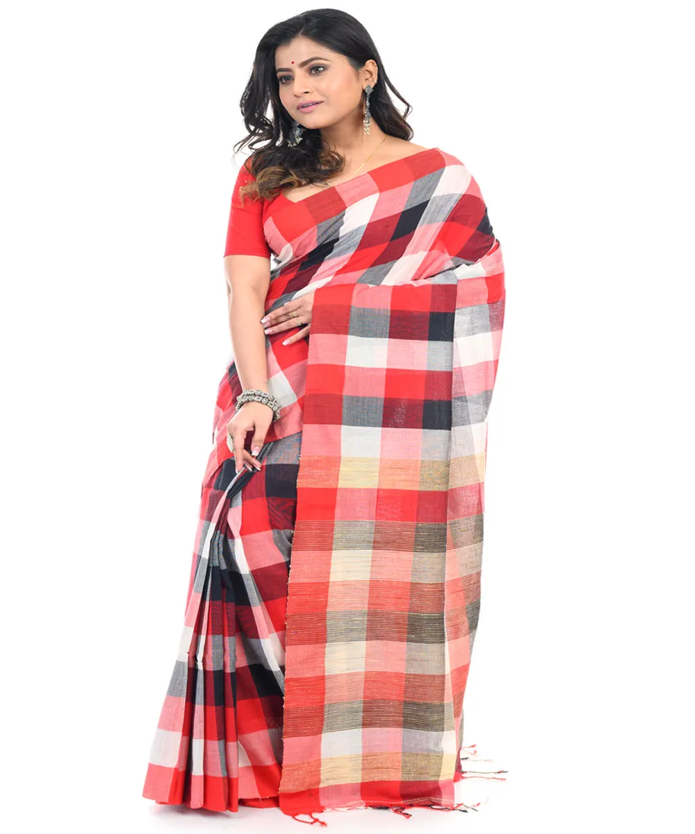 Checks handwoven cotton shantipuri saree