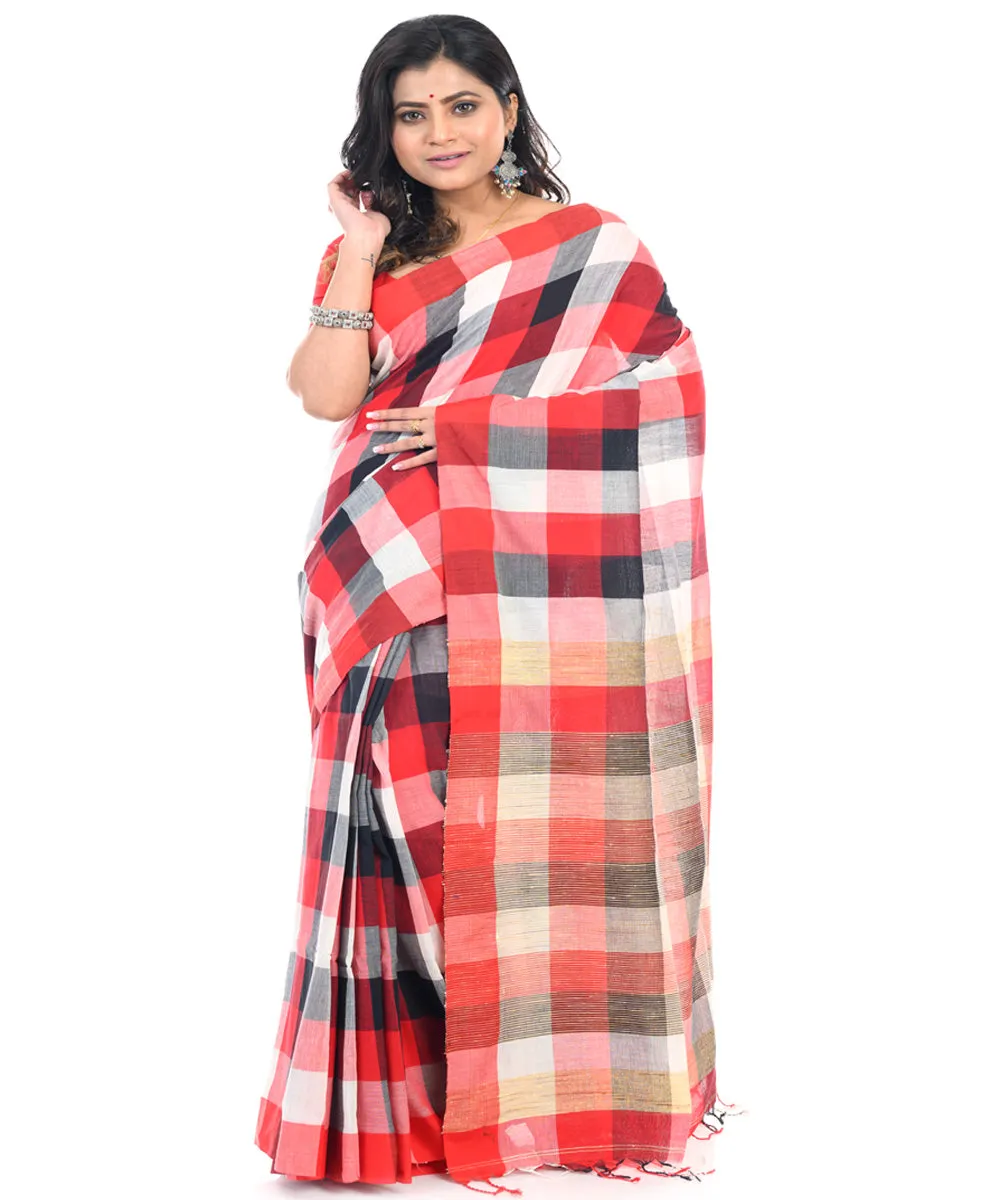 Checks handwoven cotton shantipuri saree