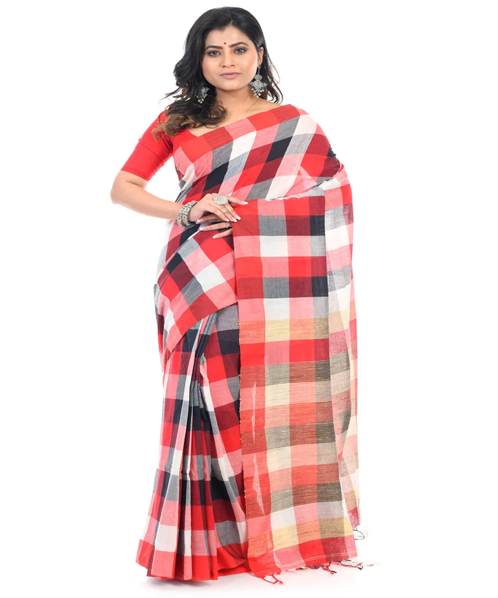 Checks handwoven cotton shantipuri saree