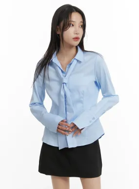 Collared Buttoned Blouse with Tie CM427