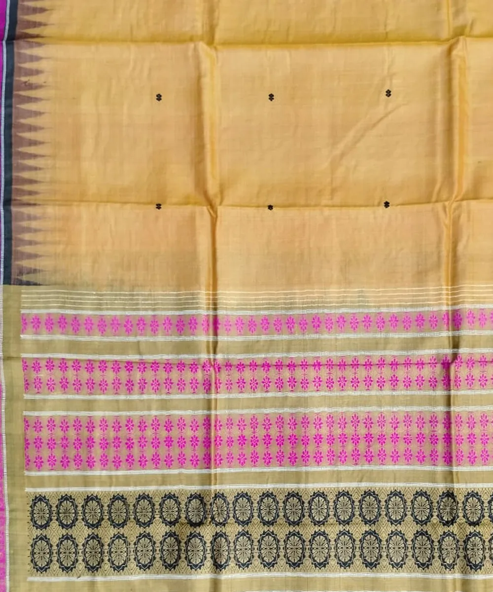 Cream pink tussar silk handloom gopalpur saree