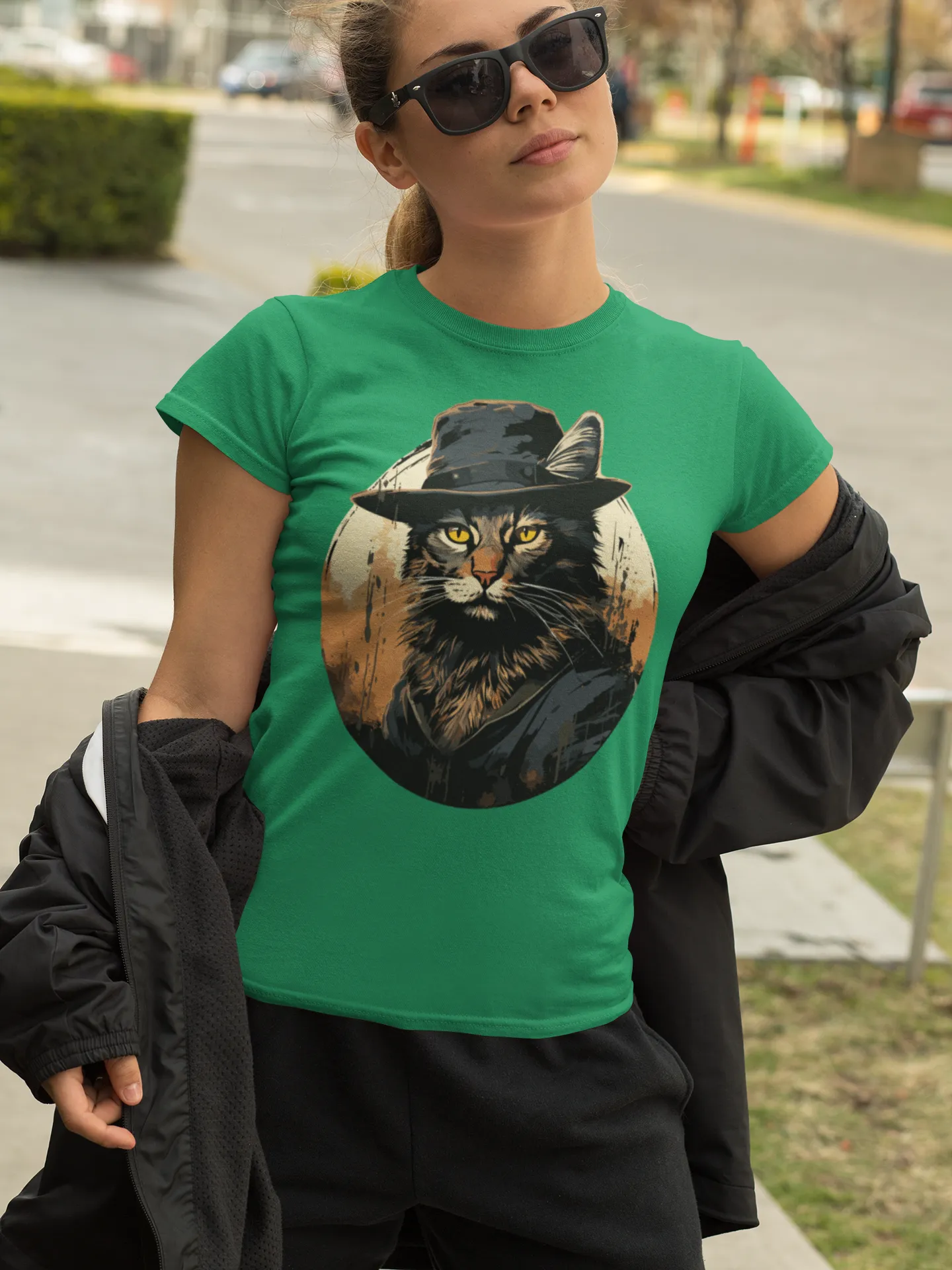 Damen T-Shirt mit Katzenmotiv "Bayou Cat 2"