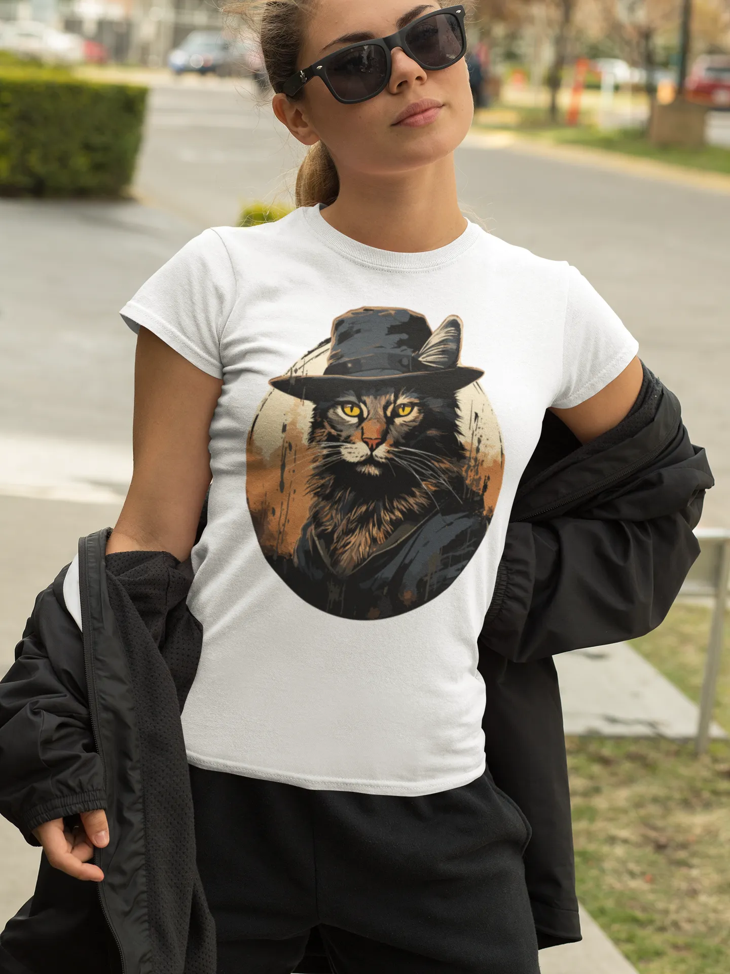 Damen T-Shirt mit Katzenmotiv "Bayou Cat 2"