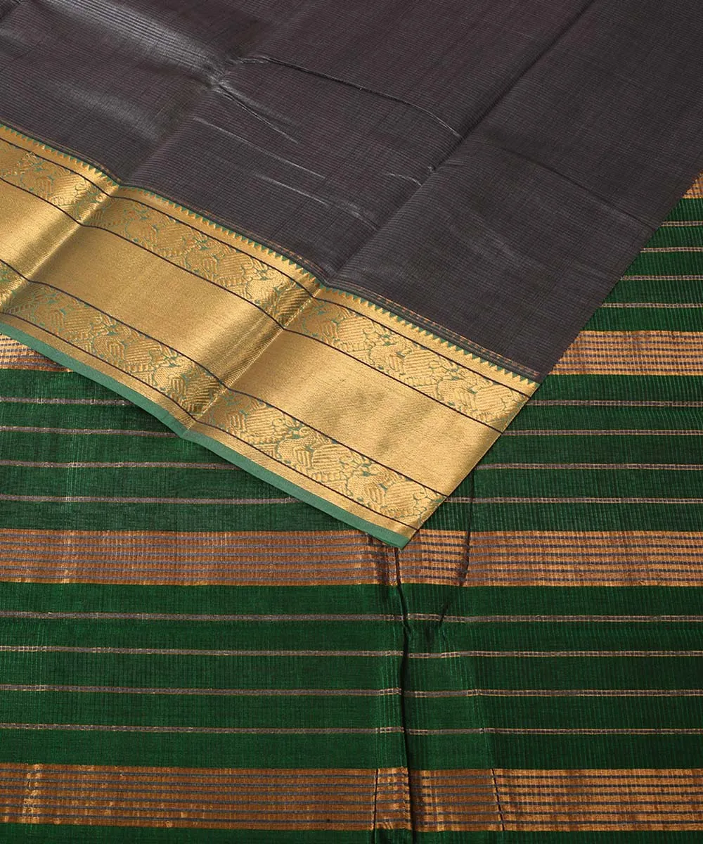 Dark grey handwoven mangalagiri cotton silk saree