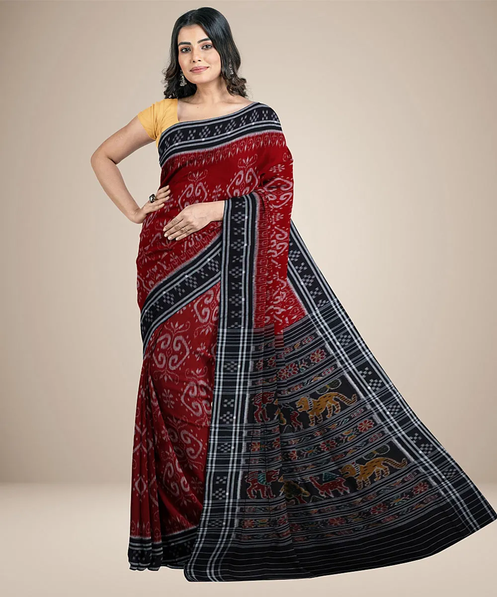 Dark rust black cotton handwoven nuapatna saree