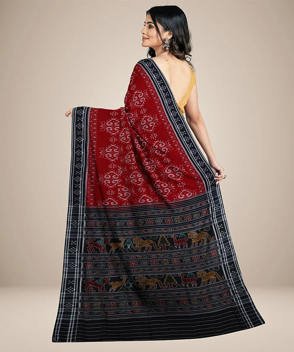 Dark rust black cotton handwoven nuapatna saree