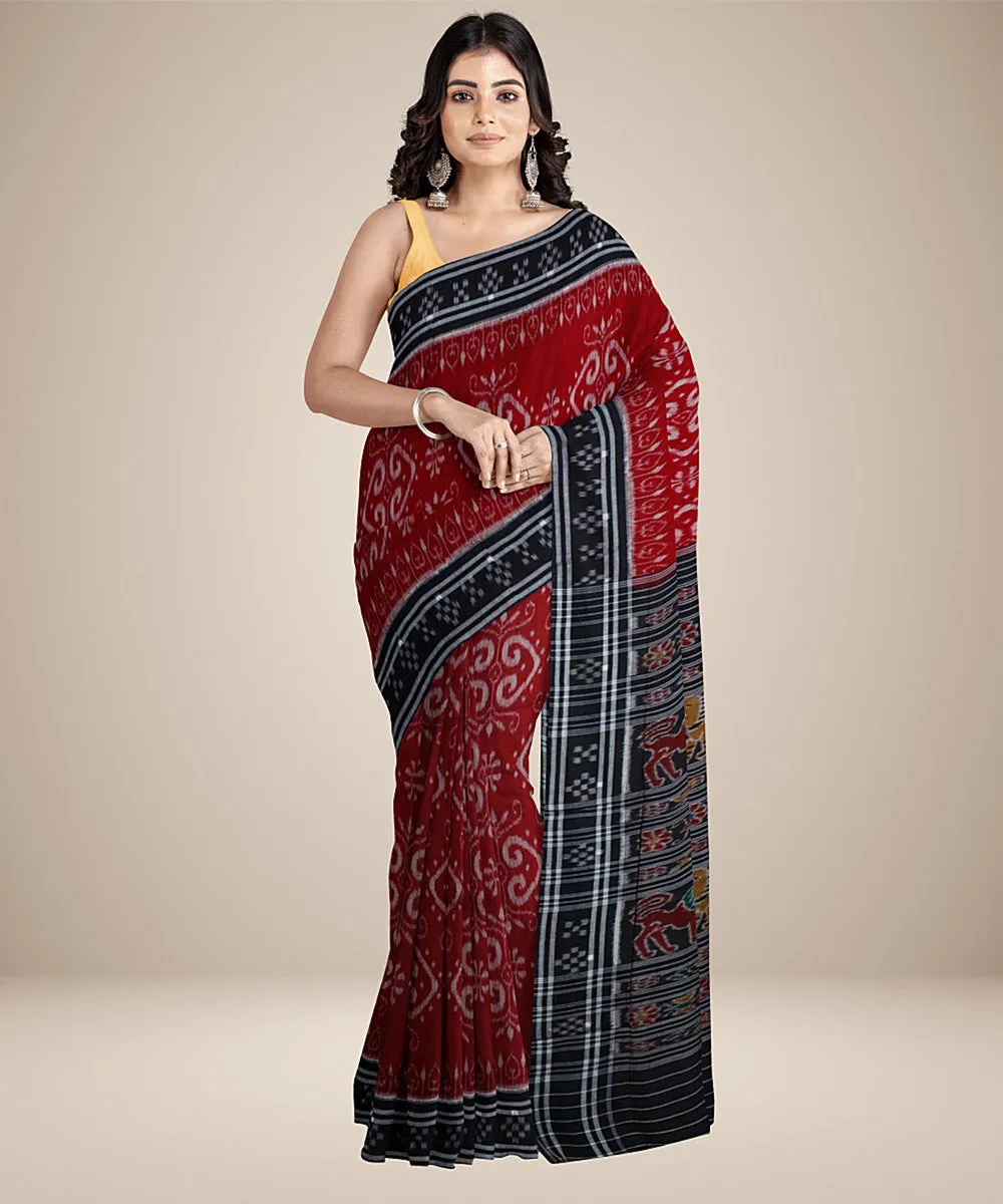 Dark rust black cotton handwoven nuapatna saree