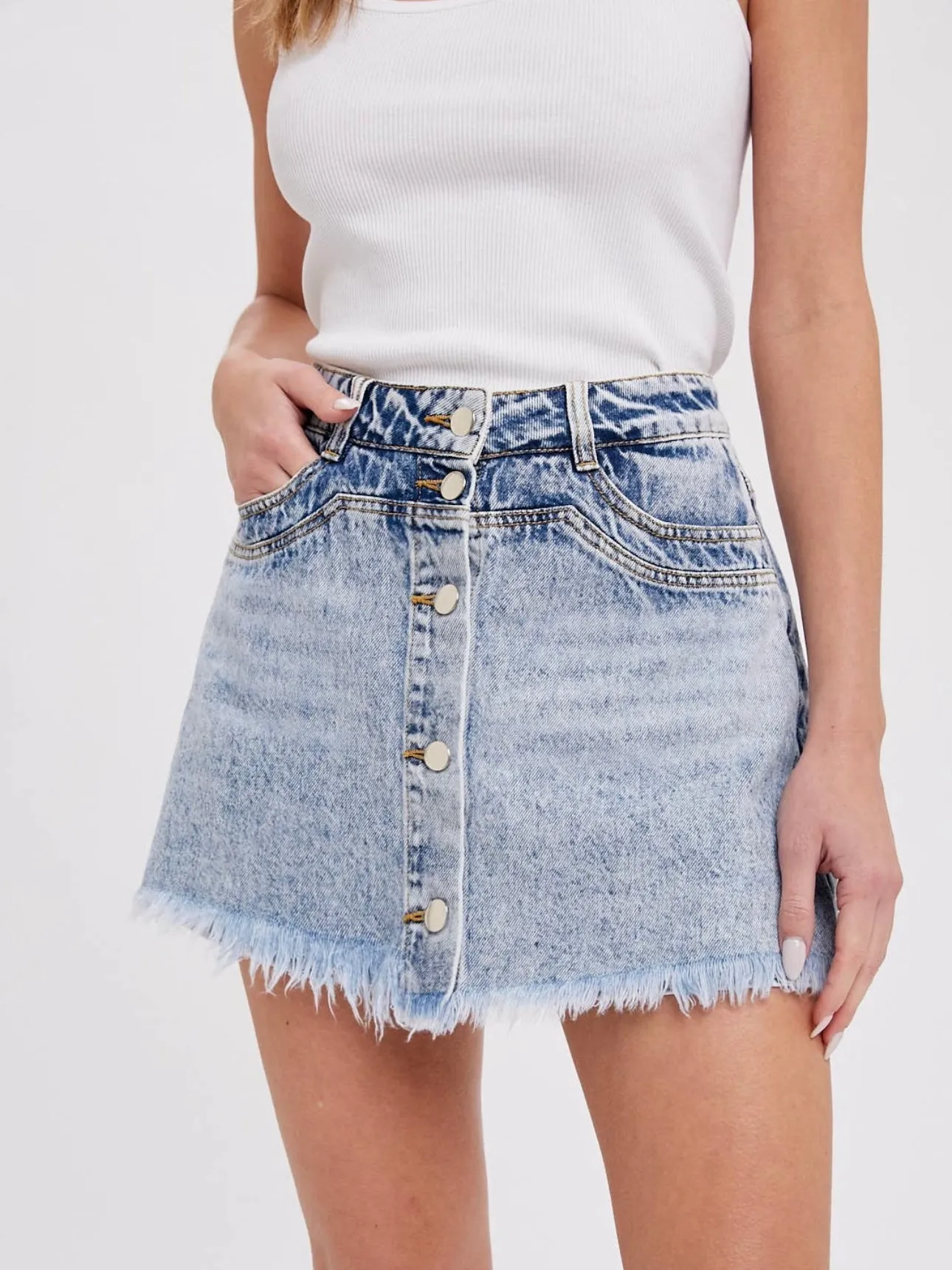 Denim Frayed Skort