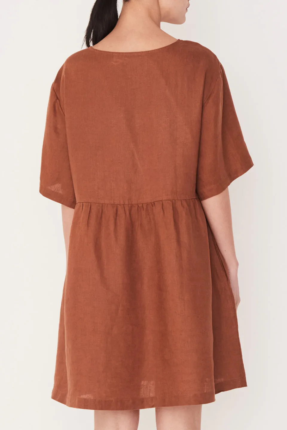 Drawn Drop Waist Terracotta Linen SS Dress