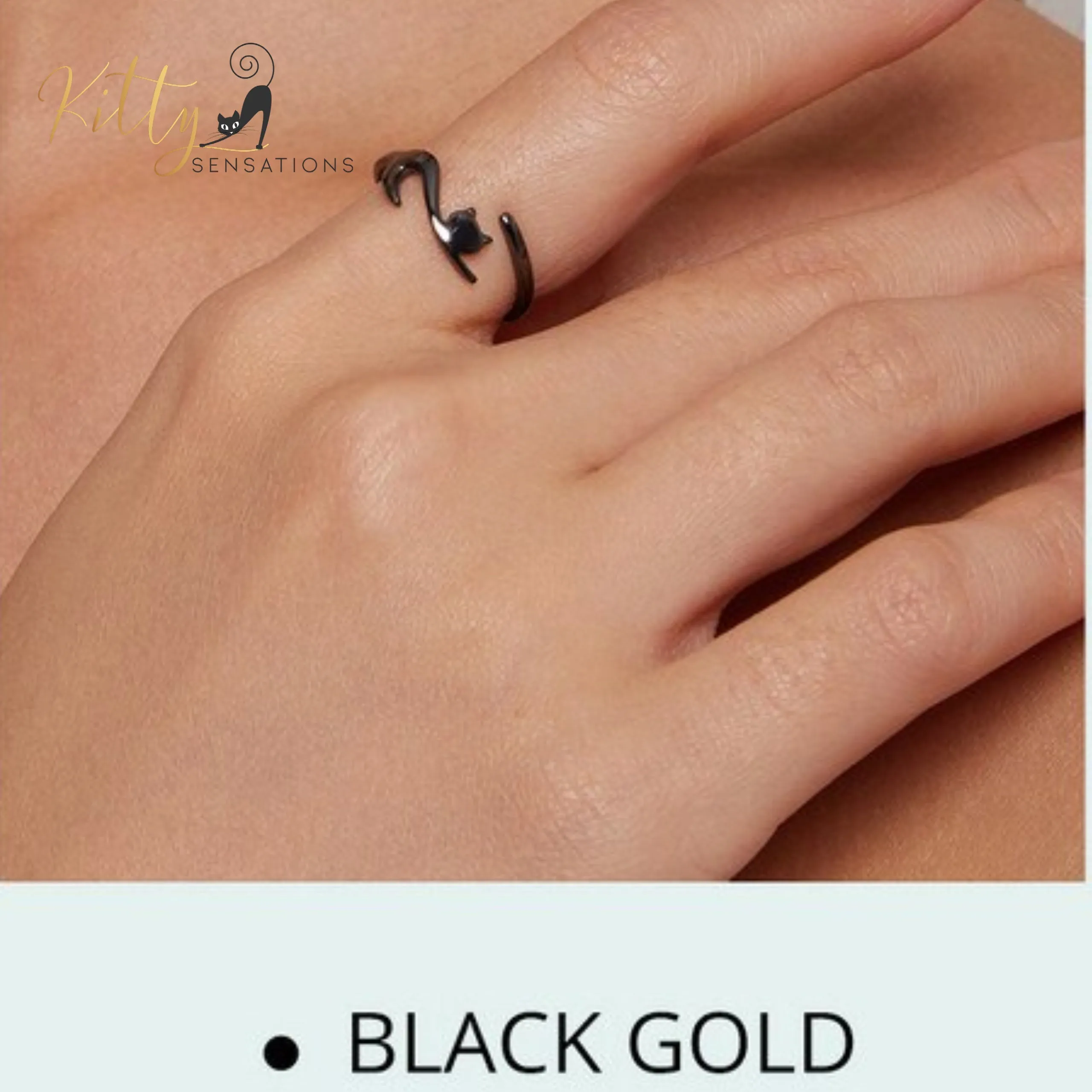 Elegant Cat Ring In Solid 925 Sterling Silver (Silver, Gold, or Black Gold Finish)