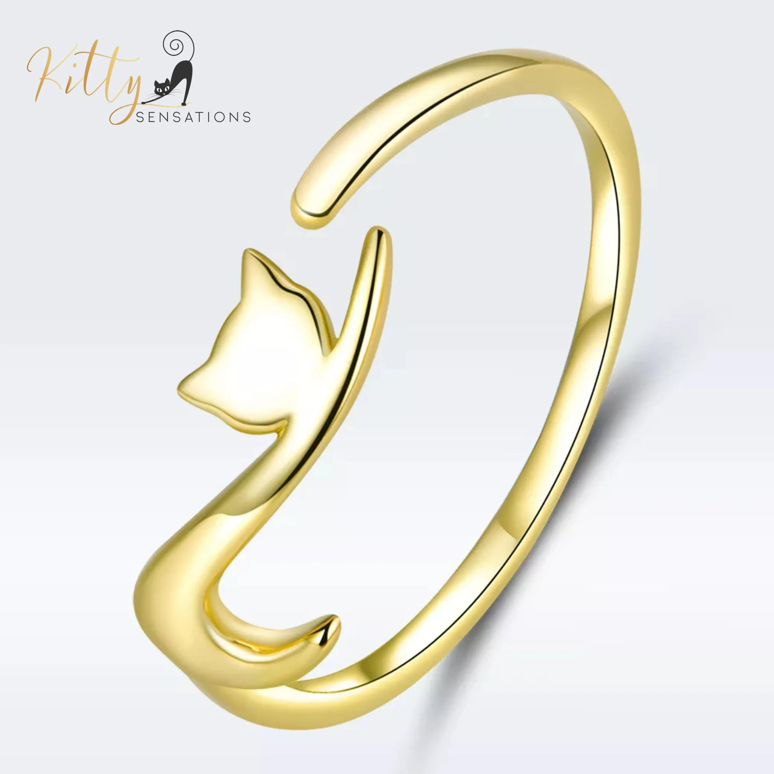 Elegant Cat Ring In Solid 925 Sterling Silver (Silver, Gold, or Black Gold Finish)