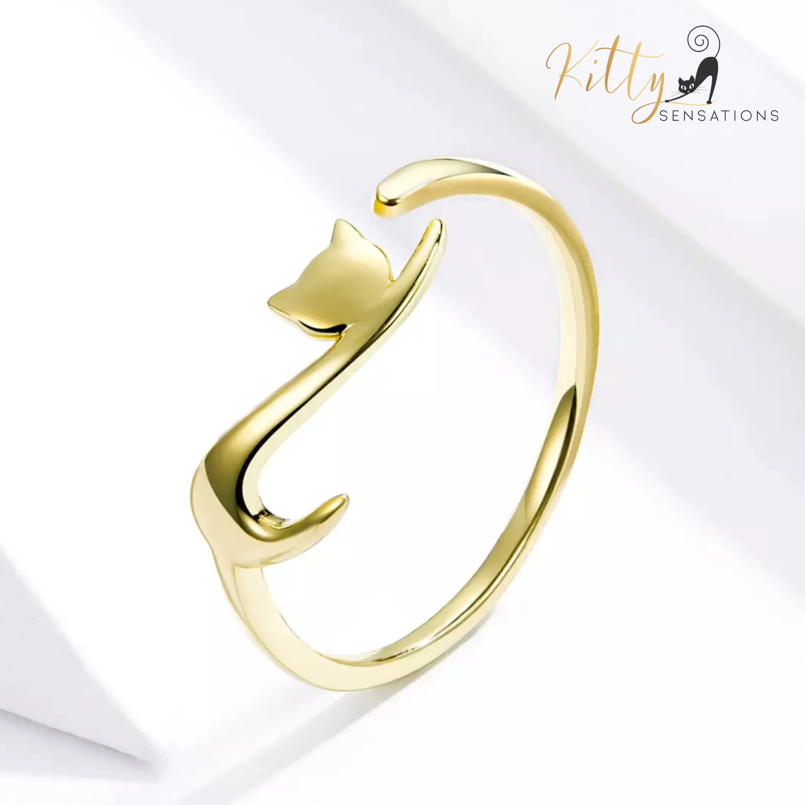 Elegant Cat Ring In Solid 925 Sterling Silver (Silver, Gold, or Black Gold Finish)