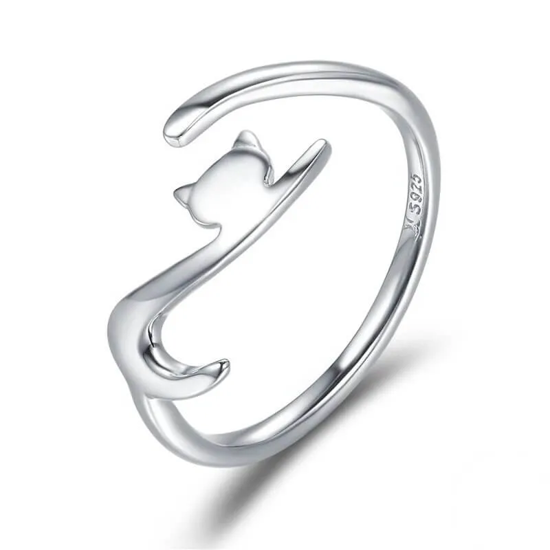 Elegant Cat Ring In Solid 925 Sterling Silver (Silver, Gold, or Black Gold Finish)