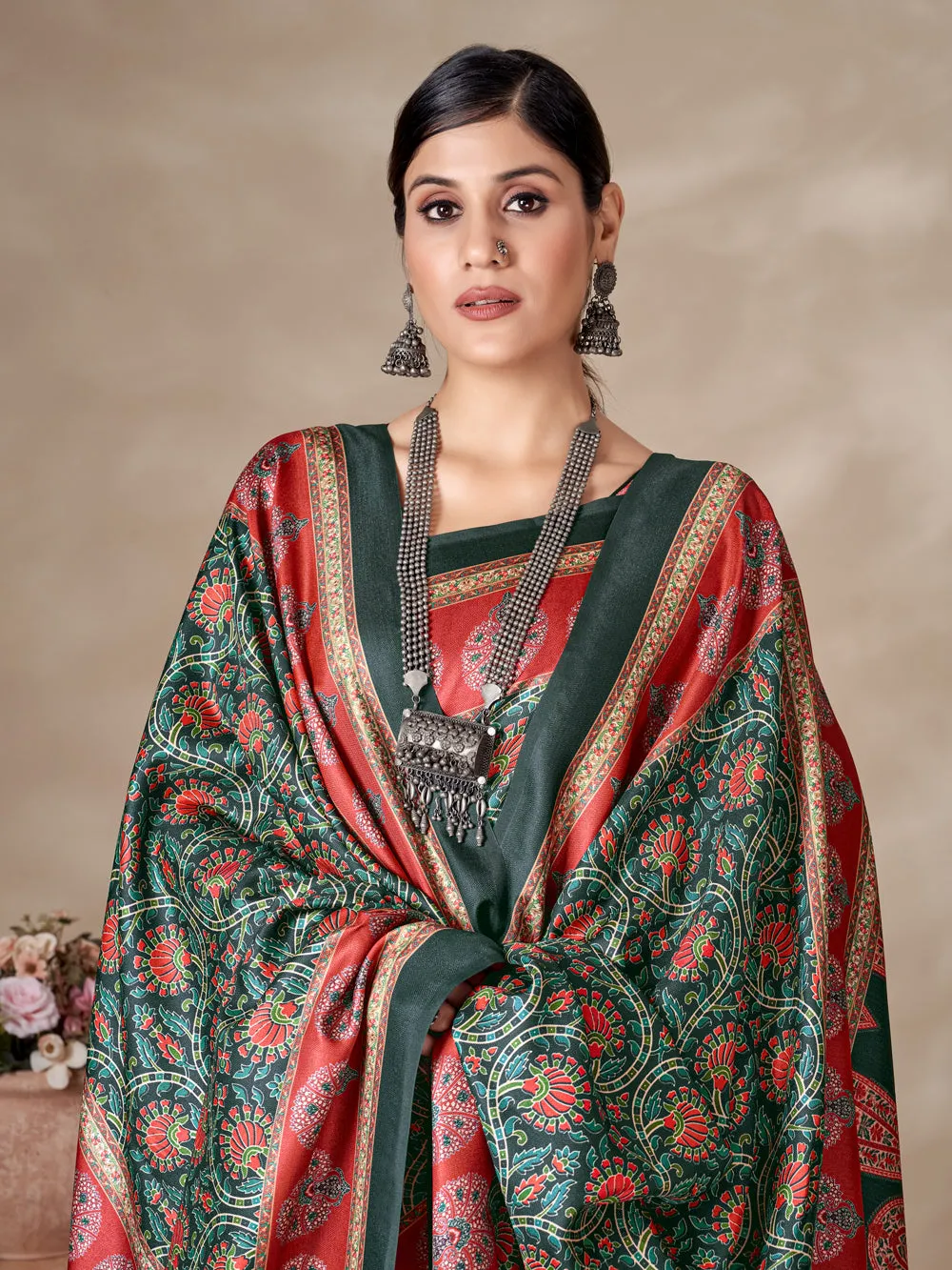 Elegant Heritage: Grand Pashmina Saree & Shawl Set