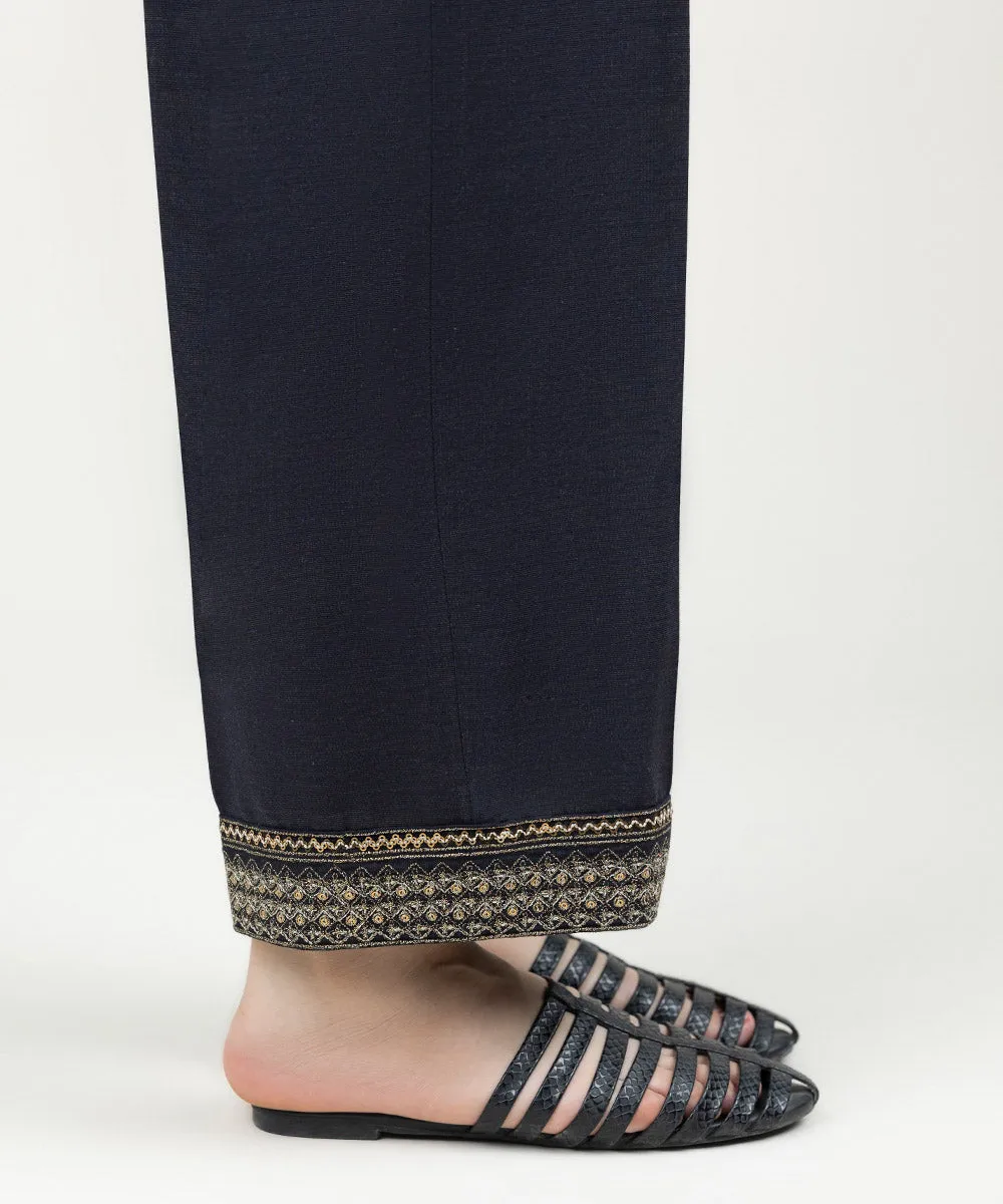 Embroidered Linen Straight Pants