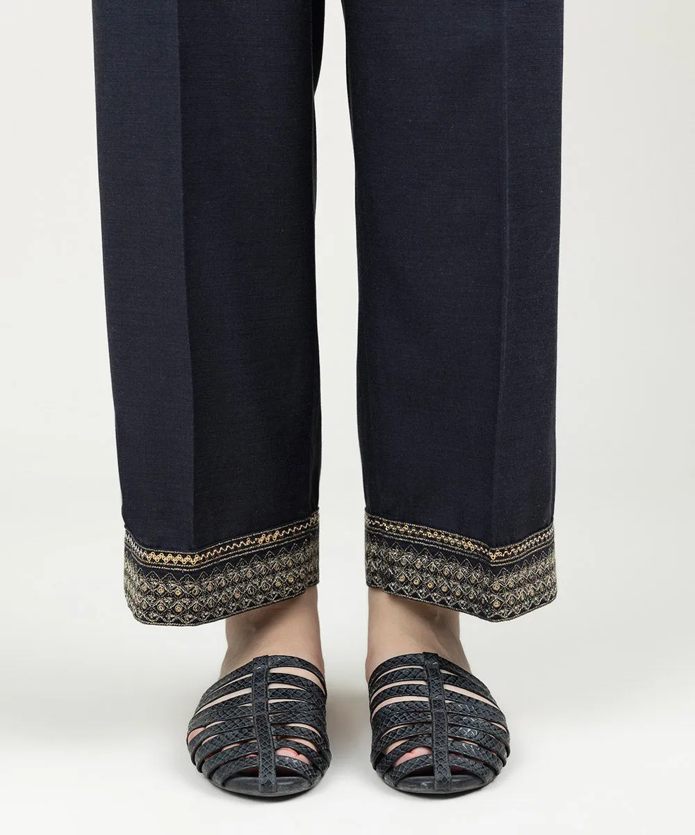 Embroidered Linen Straight Pants