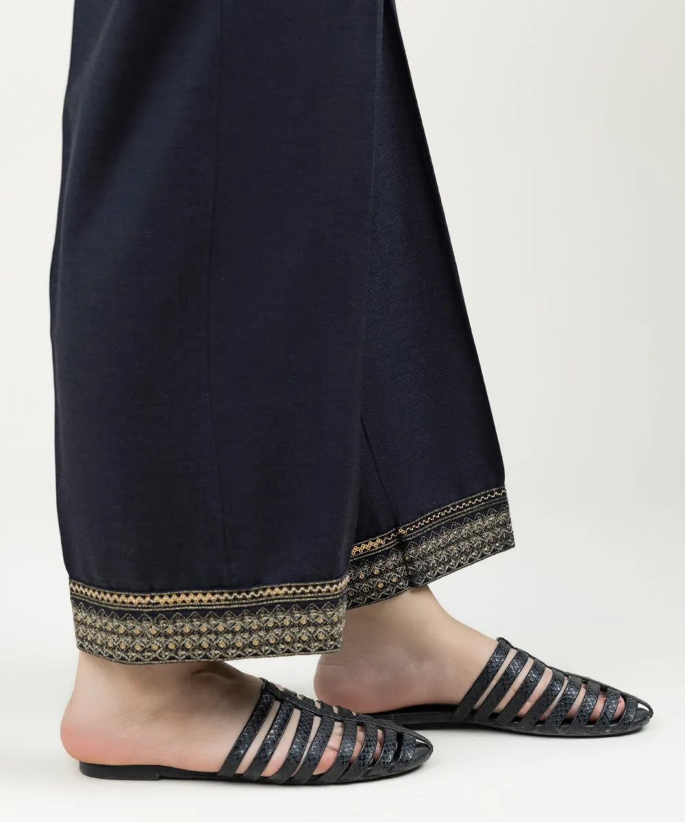 Embroidered Linen Straight Pants