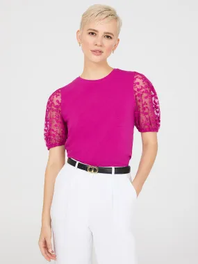 Embroidered Mesh Sleeve T-Shirt