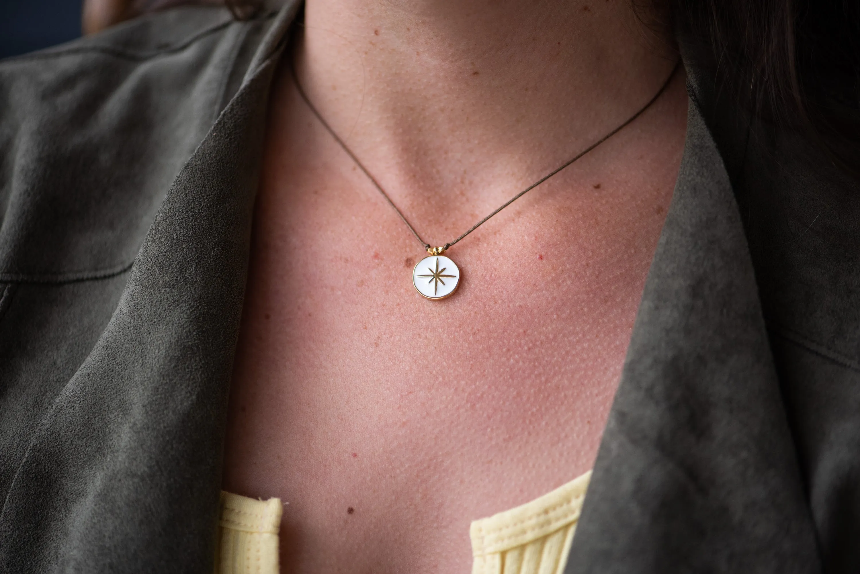 Enamel Charm Necklace - White Compass