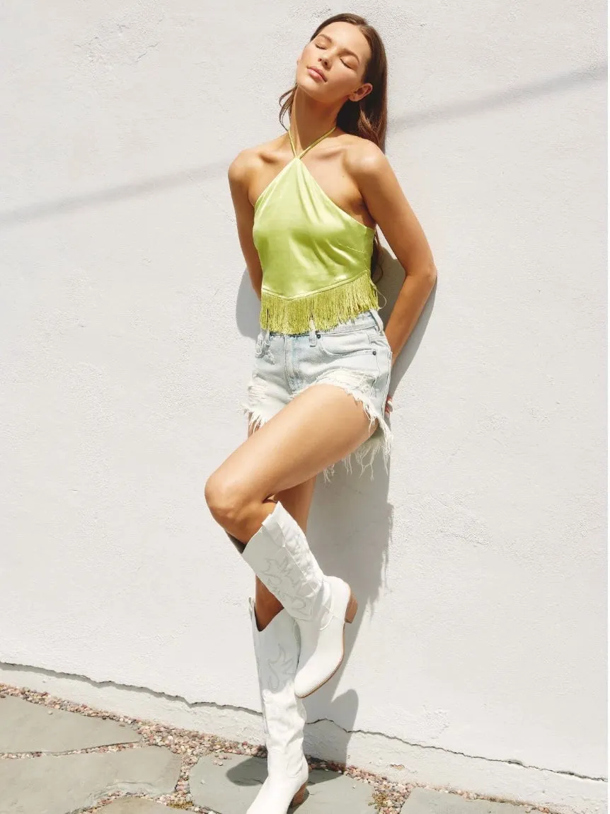 Fringe Halter Top | Lime