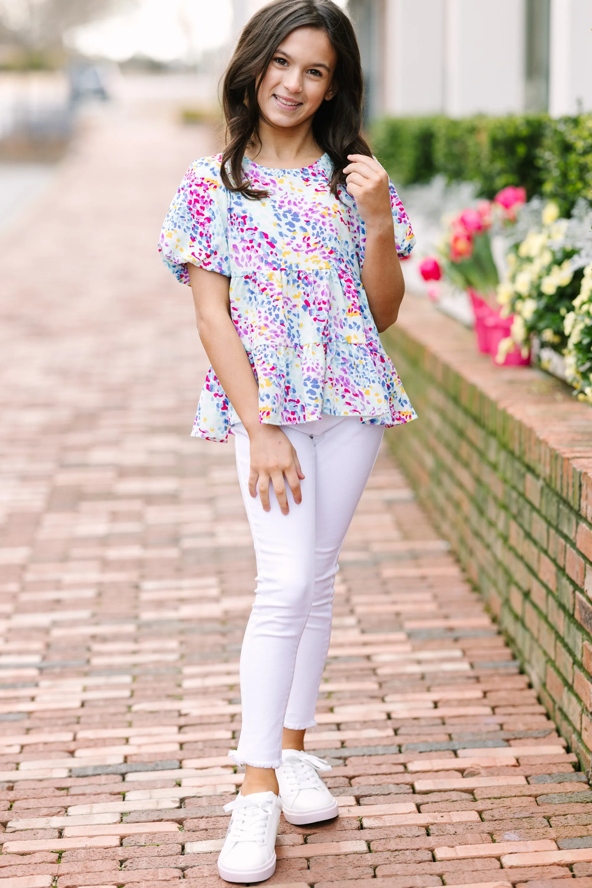 Girls: Take My Hand Blue Leopard Blouse